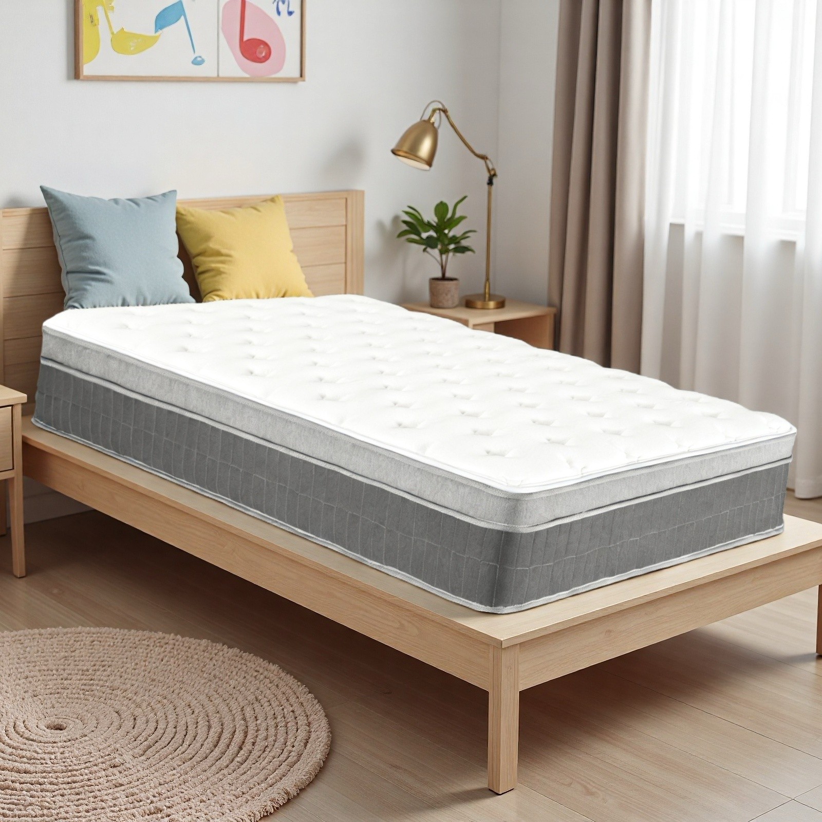 Twin Hybrid Mattress 12″ – Memory Foam Medium Firm Breathable Gray Trim