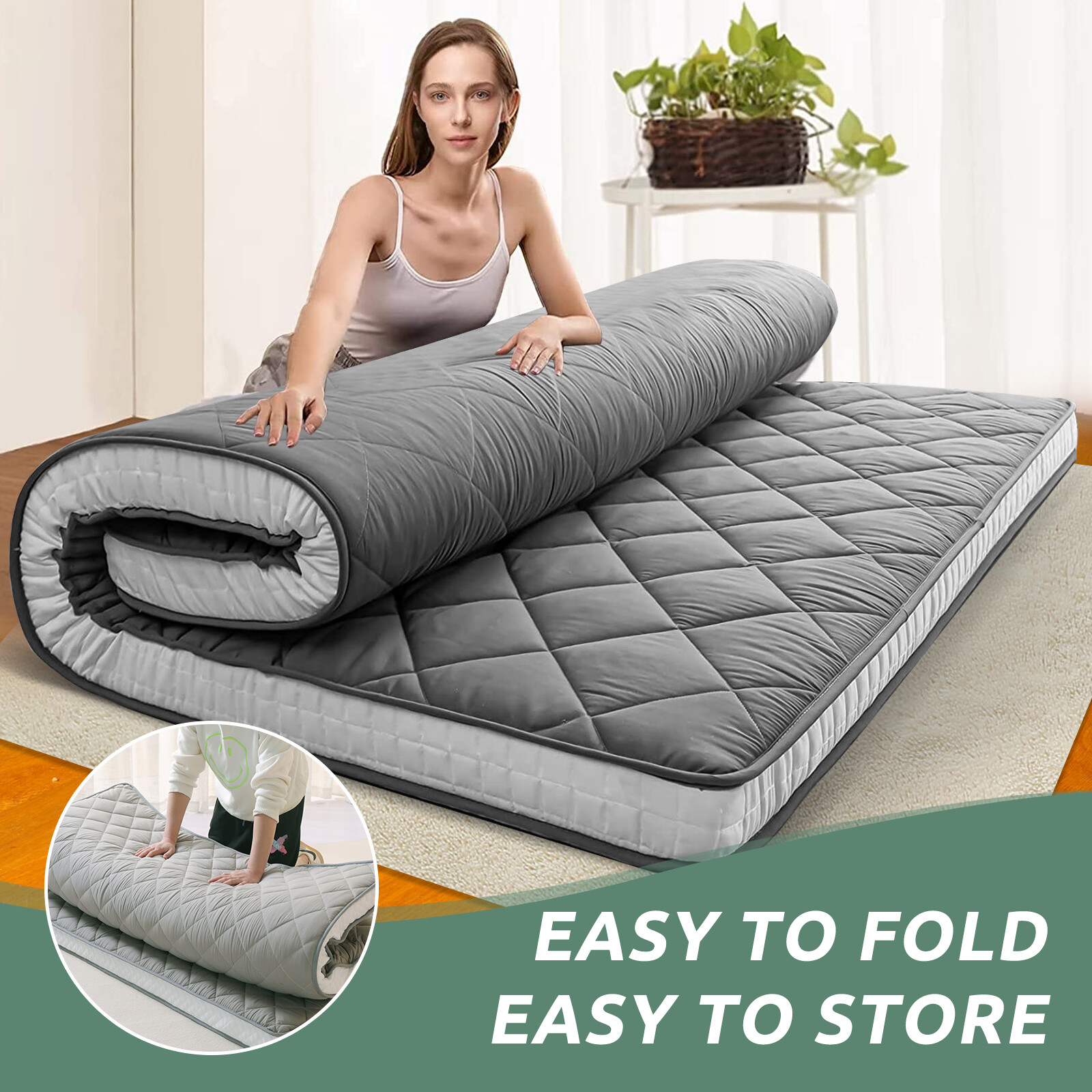 NAIZEA Japanese Floor Mattress Potable Floor Sleeping Pad 80x60x4in Queen Size