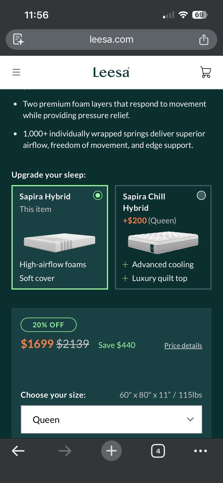 Leesa Sapira Hybrid Queen Mattress Medium Firm White Breathable Edge Support