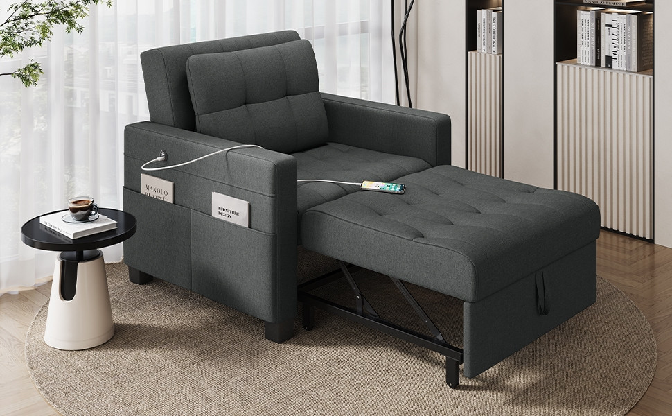 Sleeper Chair Convertible Chair Bed Fabric Futon Sofa Bed 3-in-1