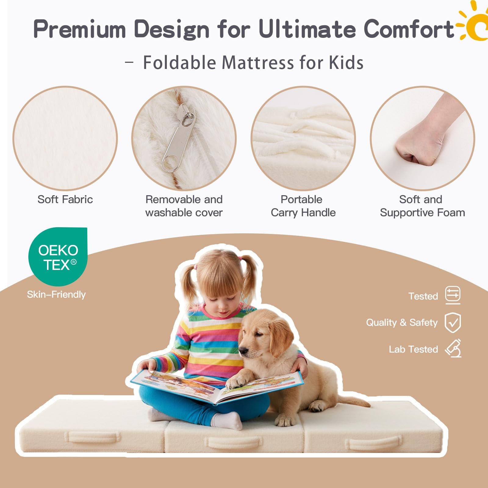 Kids Floor Mattress – Toddler Trifold Futon Mattress, Portable Foldable Play …