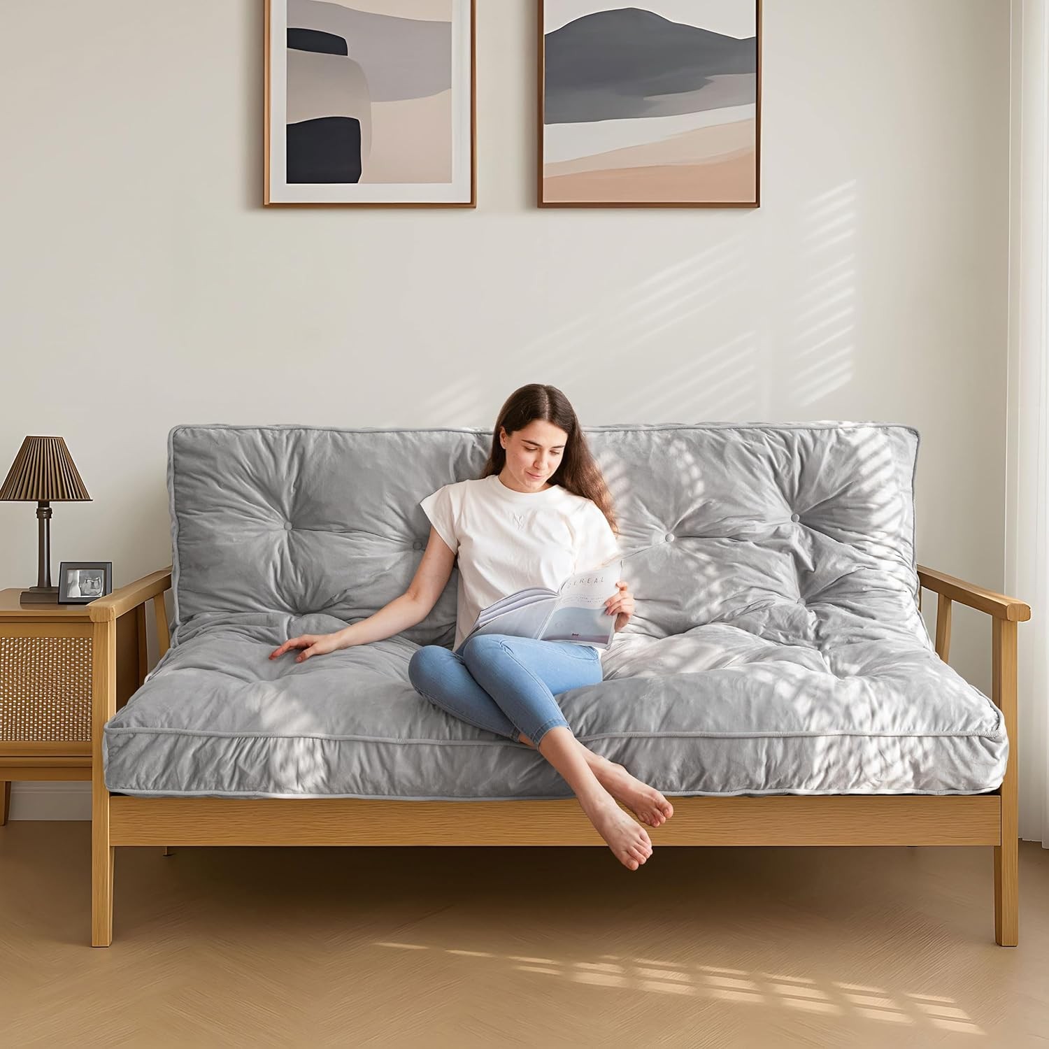 6″ Futon Mattress Full Size, Velvet Thick Futons Sofa Couch Bed, Versatile Fl…