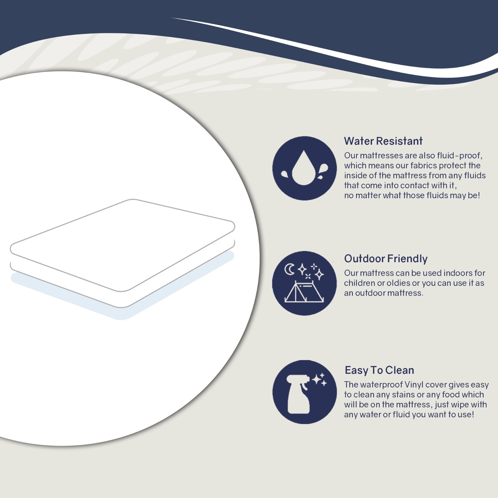 Continental Sleep, Medium Firm Water-Resistance Foam Vinyl Mattress.