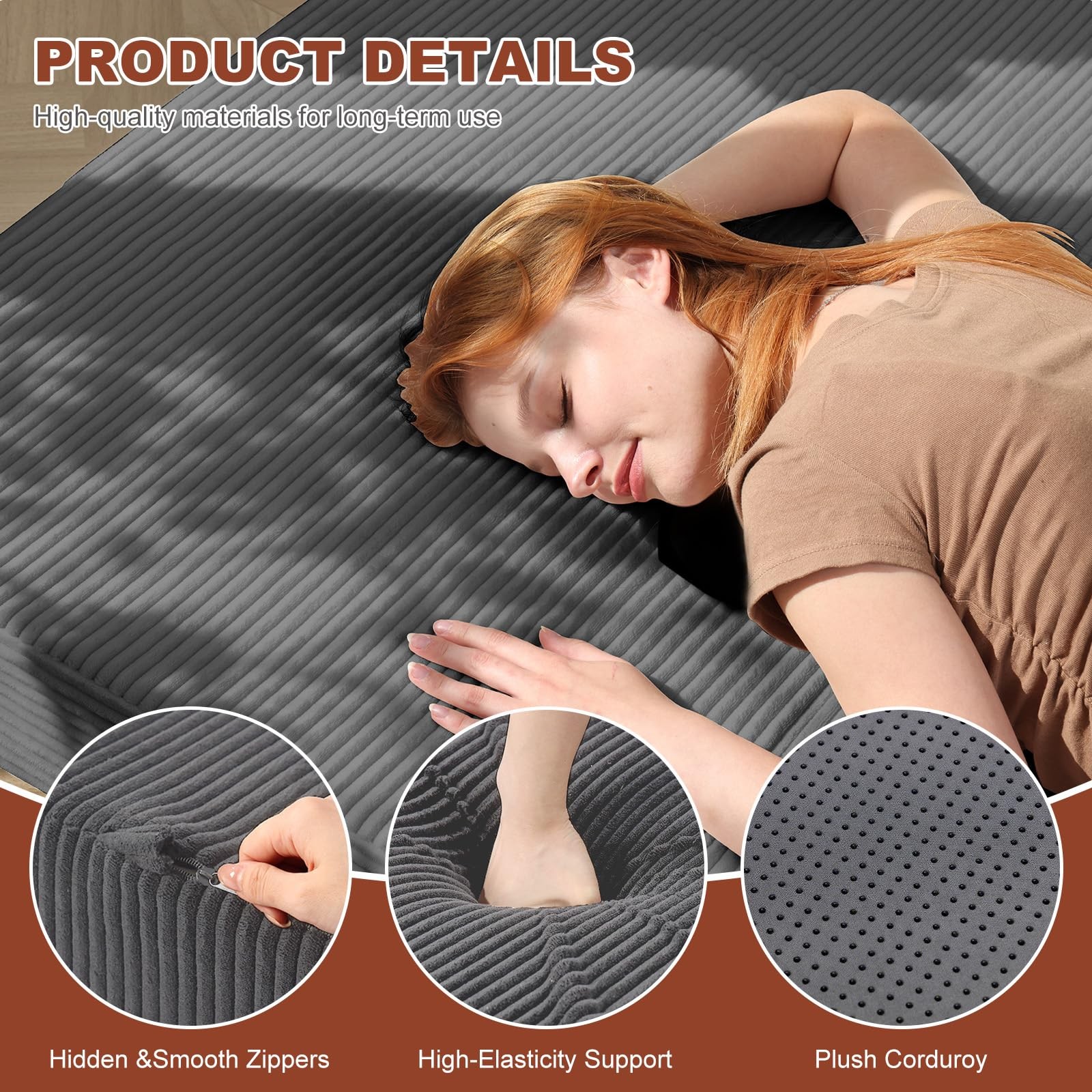 6-Inch Tri-Fold Foldable Mattress, Folding Sofa Bed with Removable Washable C…