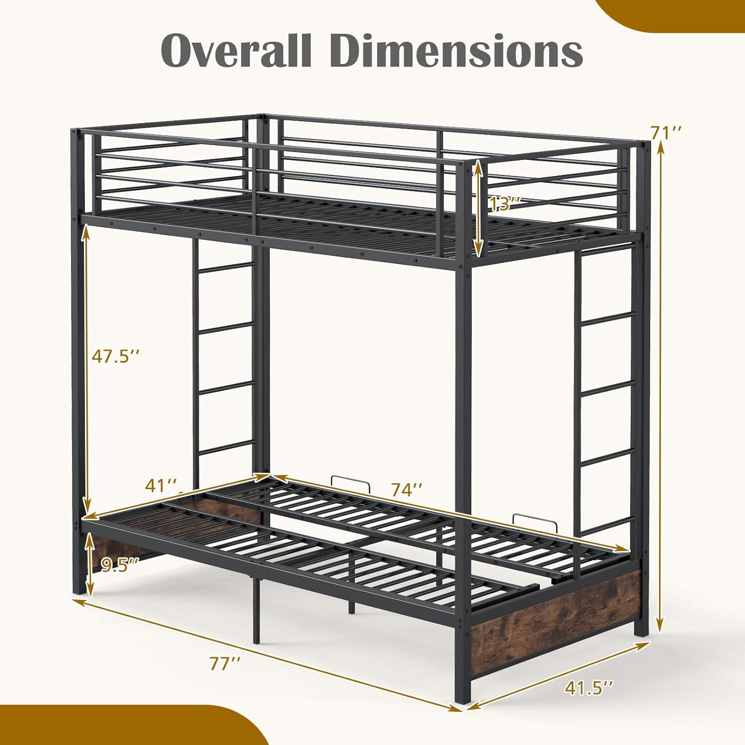 Twin Over Twin Futon Bunk Bed, Convertible Metal Bunk Bed with
