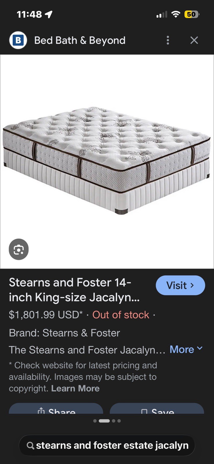 Stearns & Foster Estate Jacalyn King Luxury Plush Euro Pillowtop Mattress