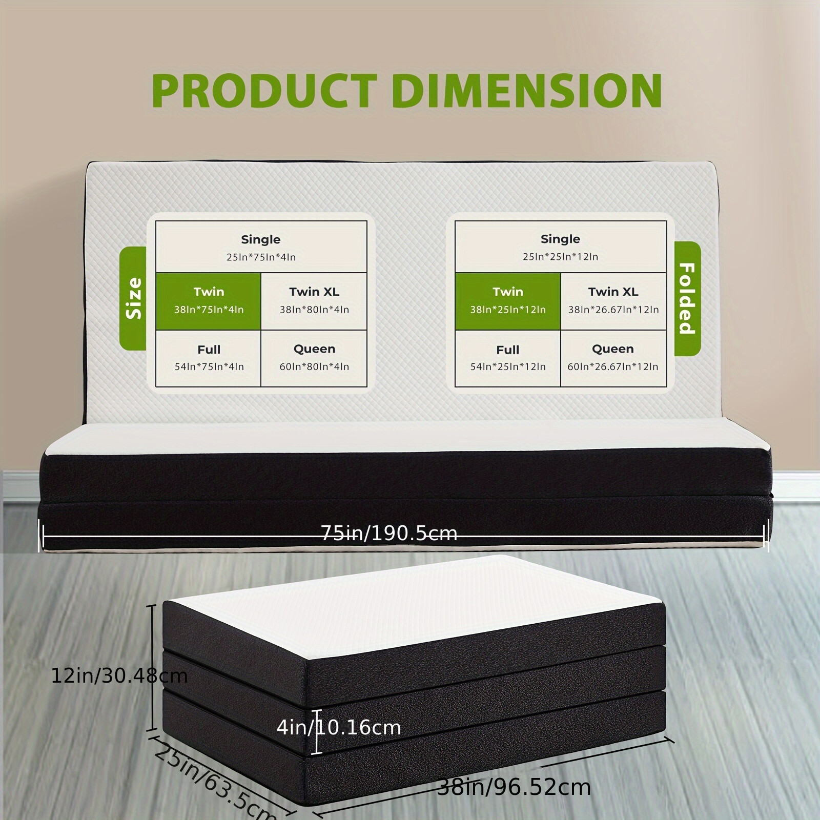Premium Tri-Fold Mattress 3inch/4inch, Comfortable & Versatile for Any Occasion
