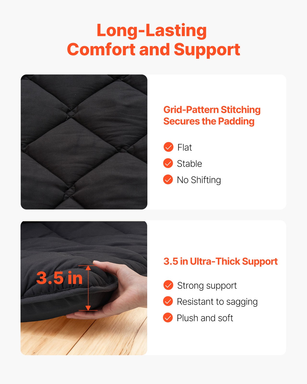 VEVOR Japanese Tatami Mat Queen Foldable Futon Mattress with Storage Bag Black