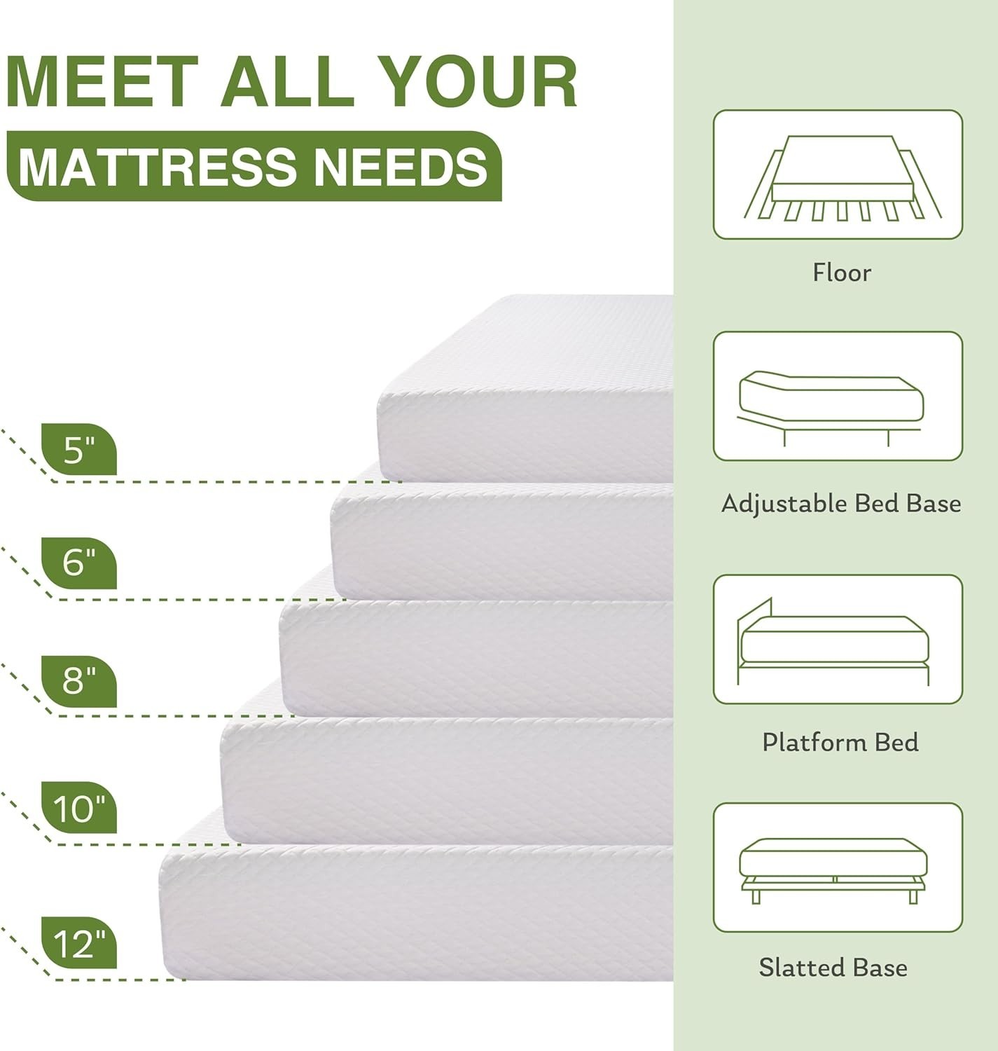 EGOHOME 8 Inch Twin Mattress, Memory Foam Mattress with Cooling Green Tea Gel,