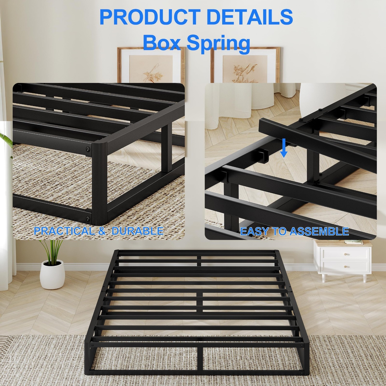 Twin Size Low Profile Box Spring – 5 Inch Mattress Foundation, Heavy Duty Steel