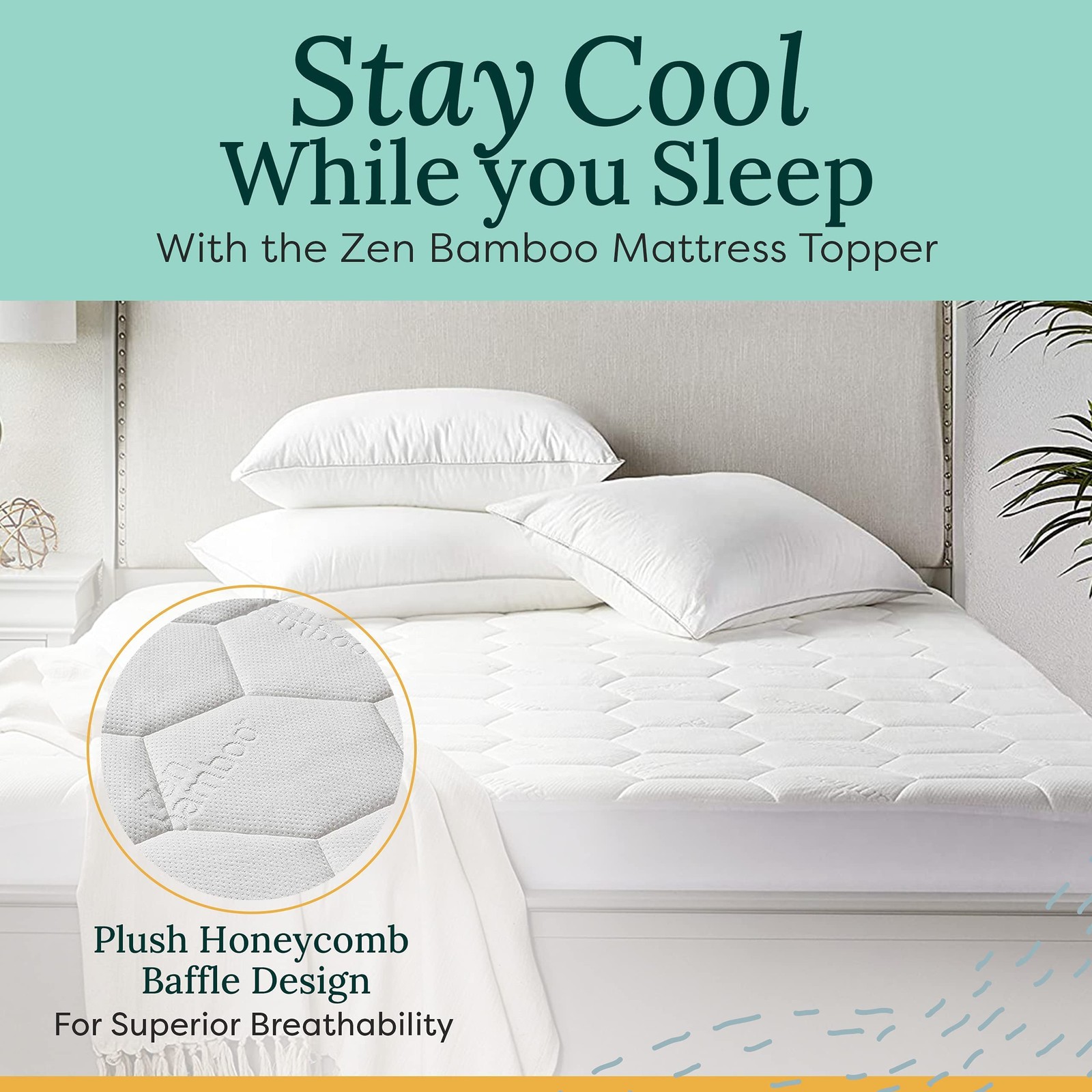 Zen Mattress Pad Cover – Cooling Bed Topper & Waterproof Protector w/Deep Poc…