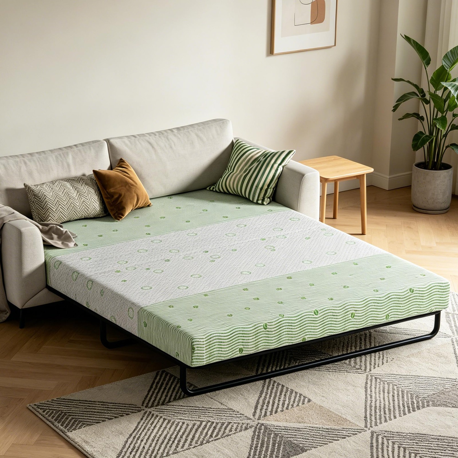 4 Inch Gel Memory Foam Sofa Mattress Queen Size – Light Green & White Foldabl…