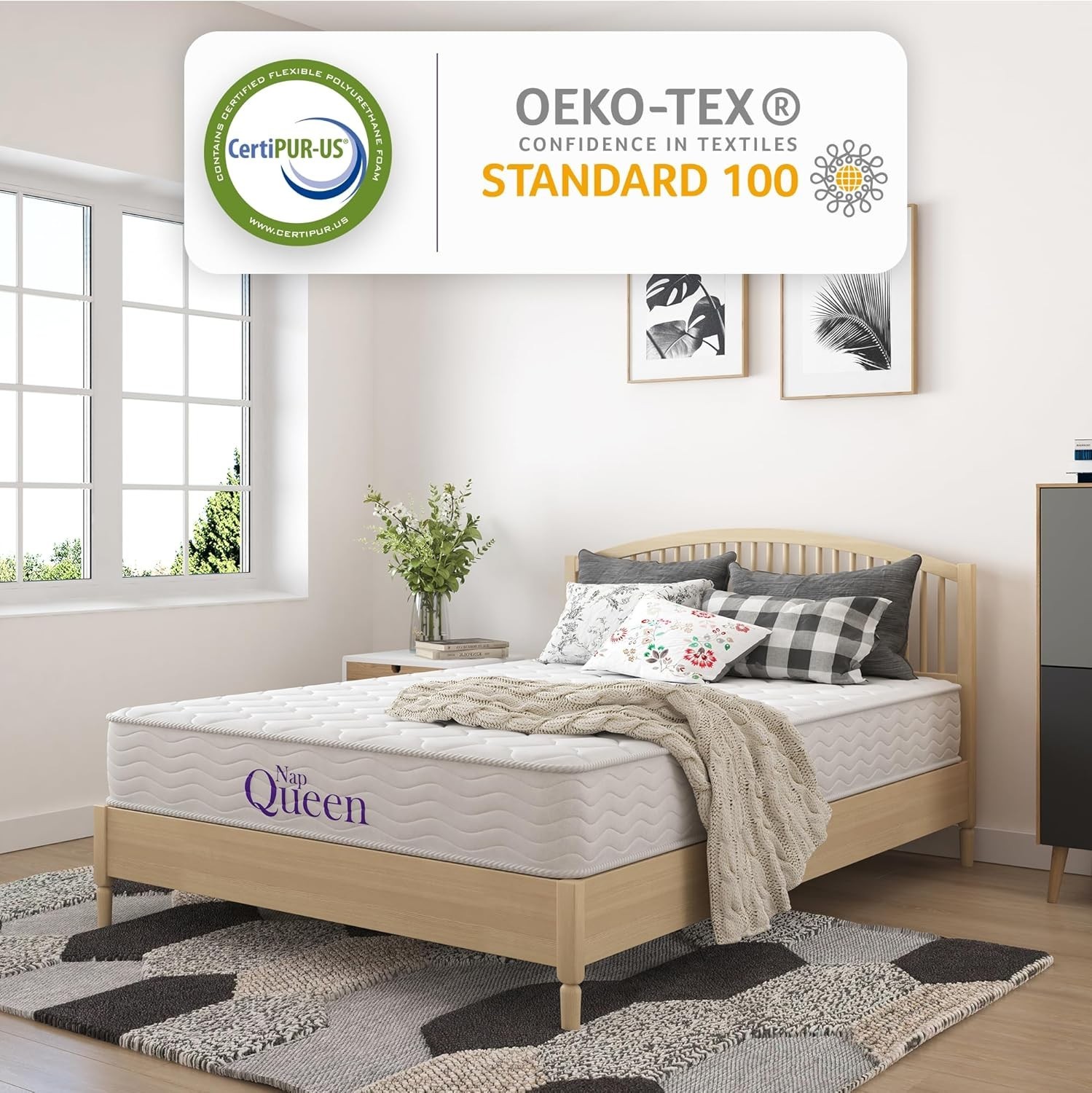 Water Resistant 8 Inch Bonnell Coil Queen Mattress – Memory Foam Comfort