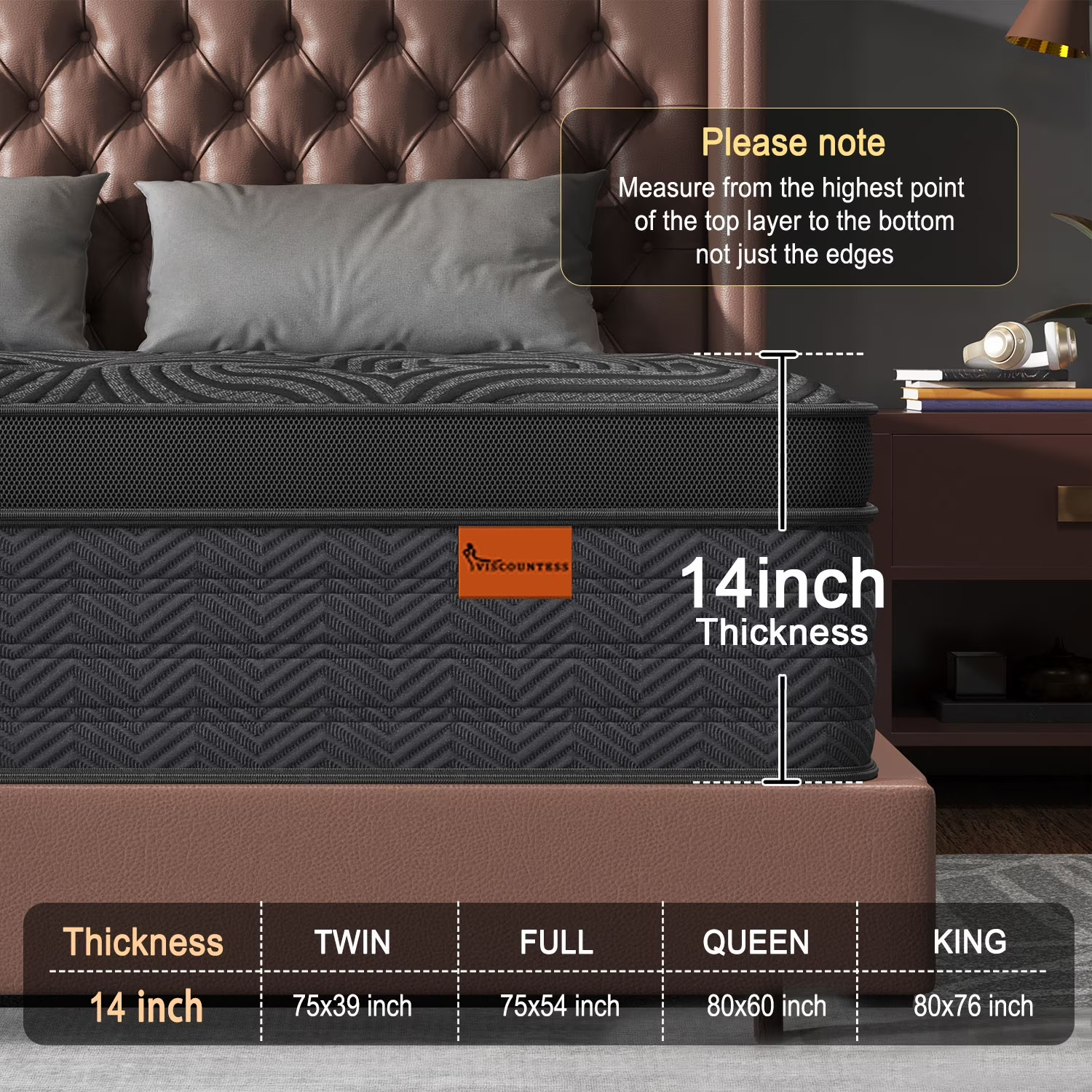 14″ Colchones King Size 14 Pulgadas Espuma Memory Foam Innerspring Mattress