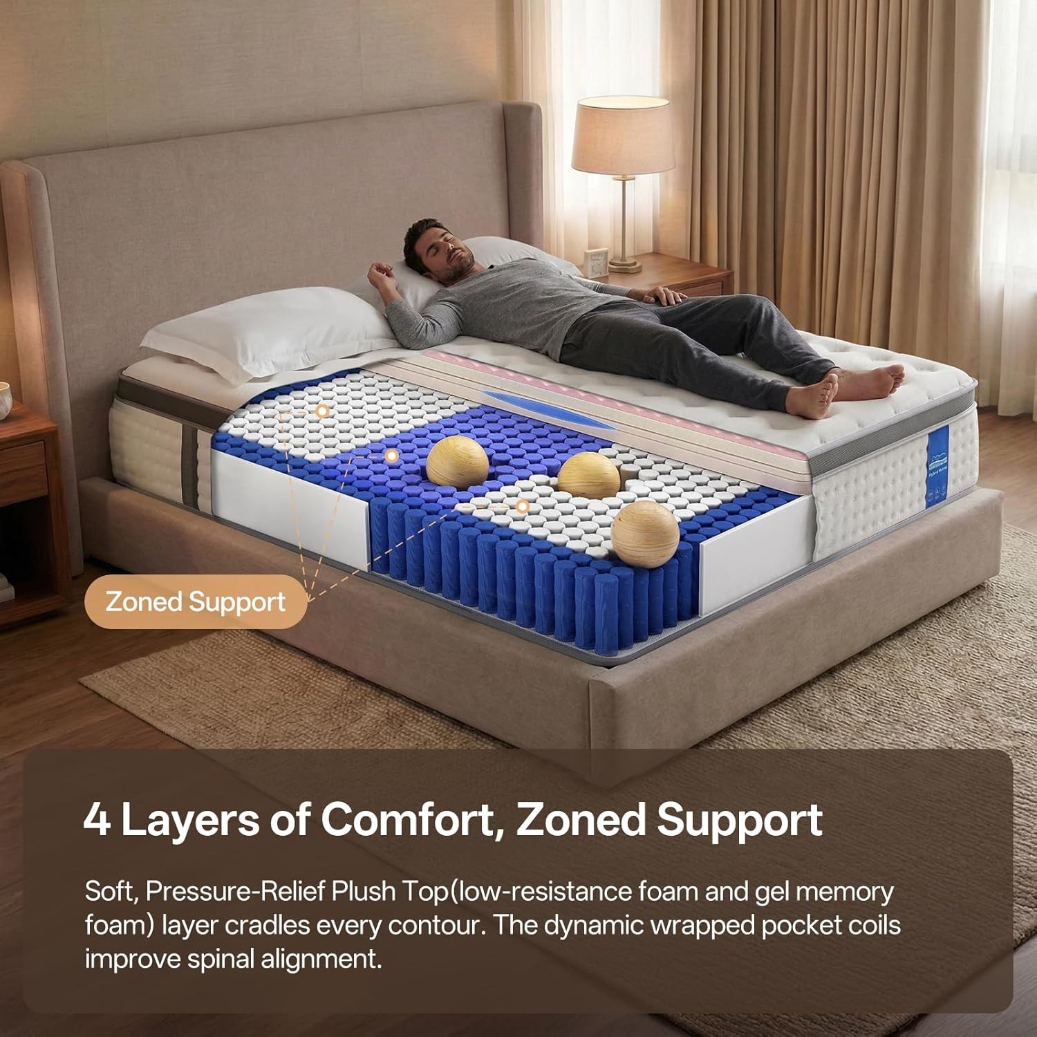 Queen Size 14-Inch Hybrid Mattress: Cooling Gel Memory Foam Medium Firm Support