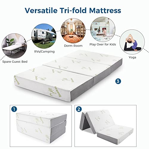 Folding Mattress Trifold Memory Foam Mattress with Ultra Soft Twin 6 Inch