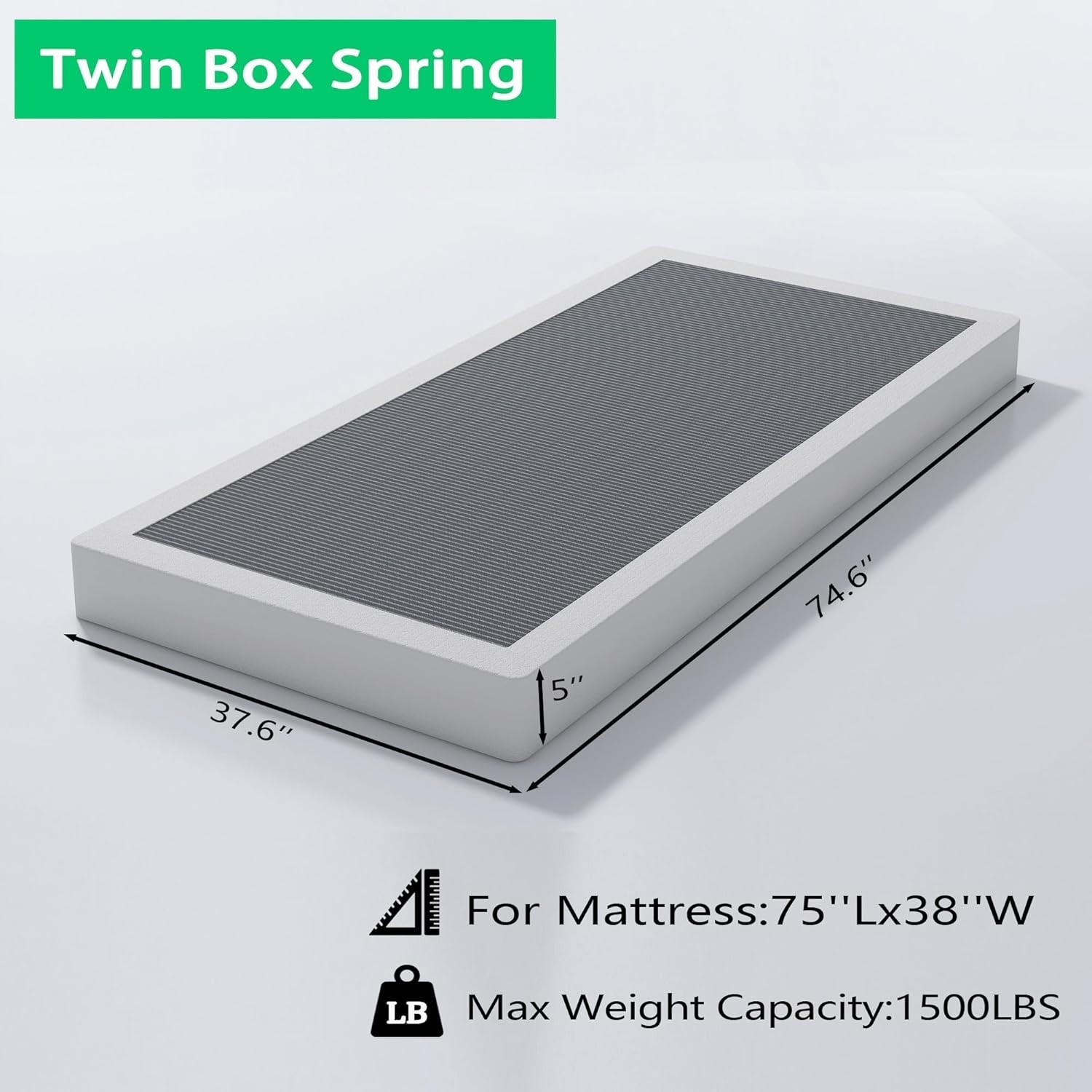 5 Inch Twin Box Spring with Easy Clean Cover – Perfect for All Mattress Types