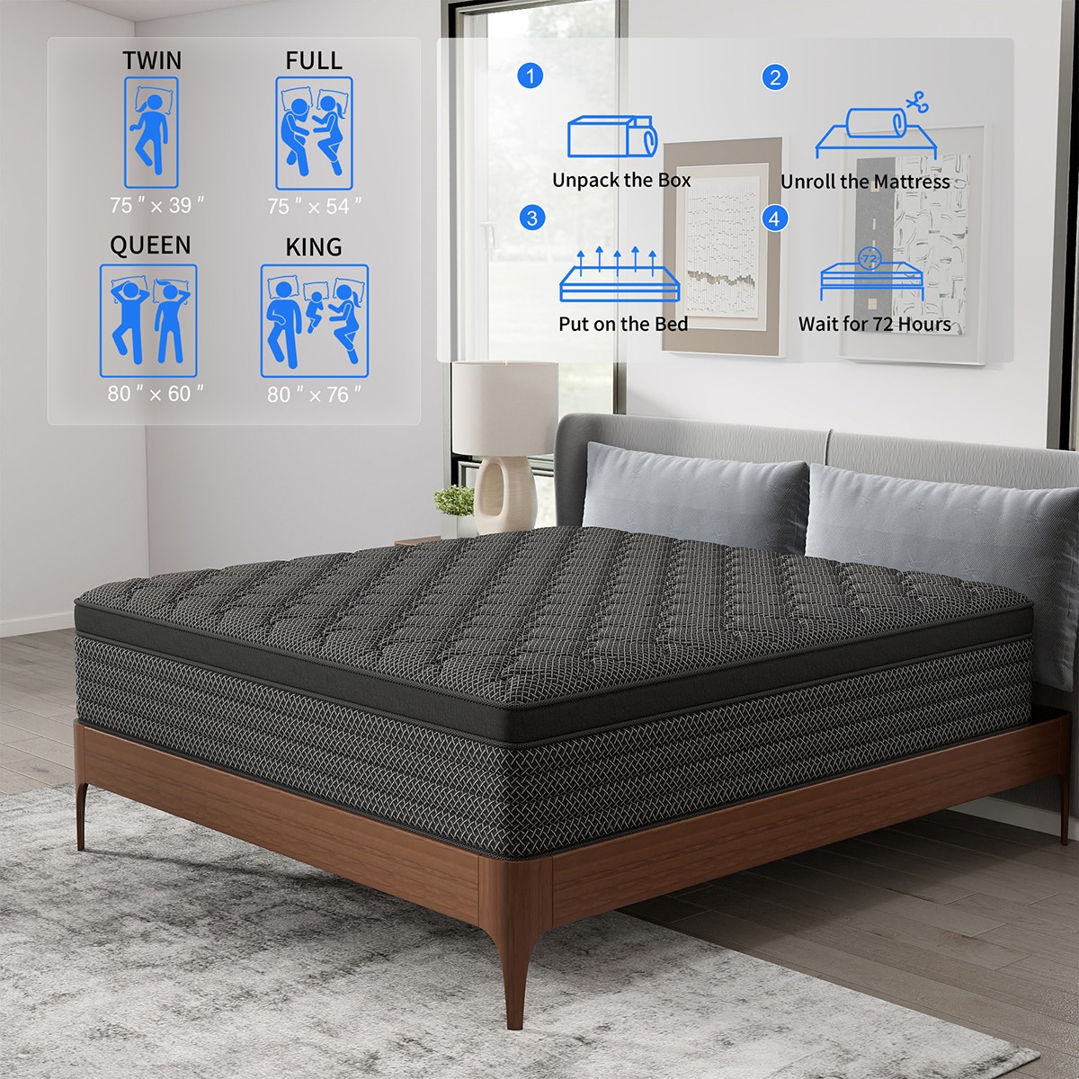 12/14 Inch Hybrid Mattress Medium Firm Spring Twin Full Queen King Bed in a Box