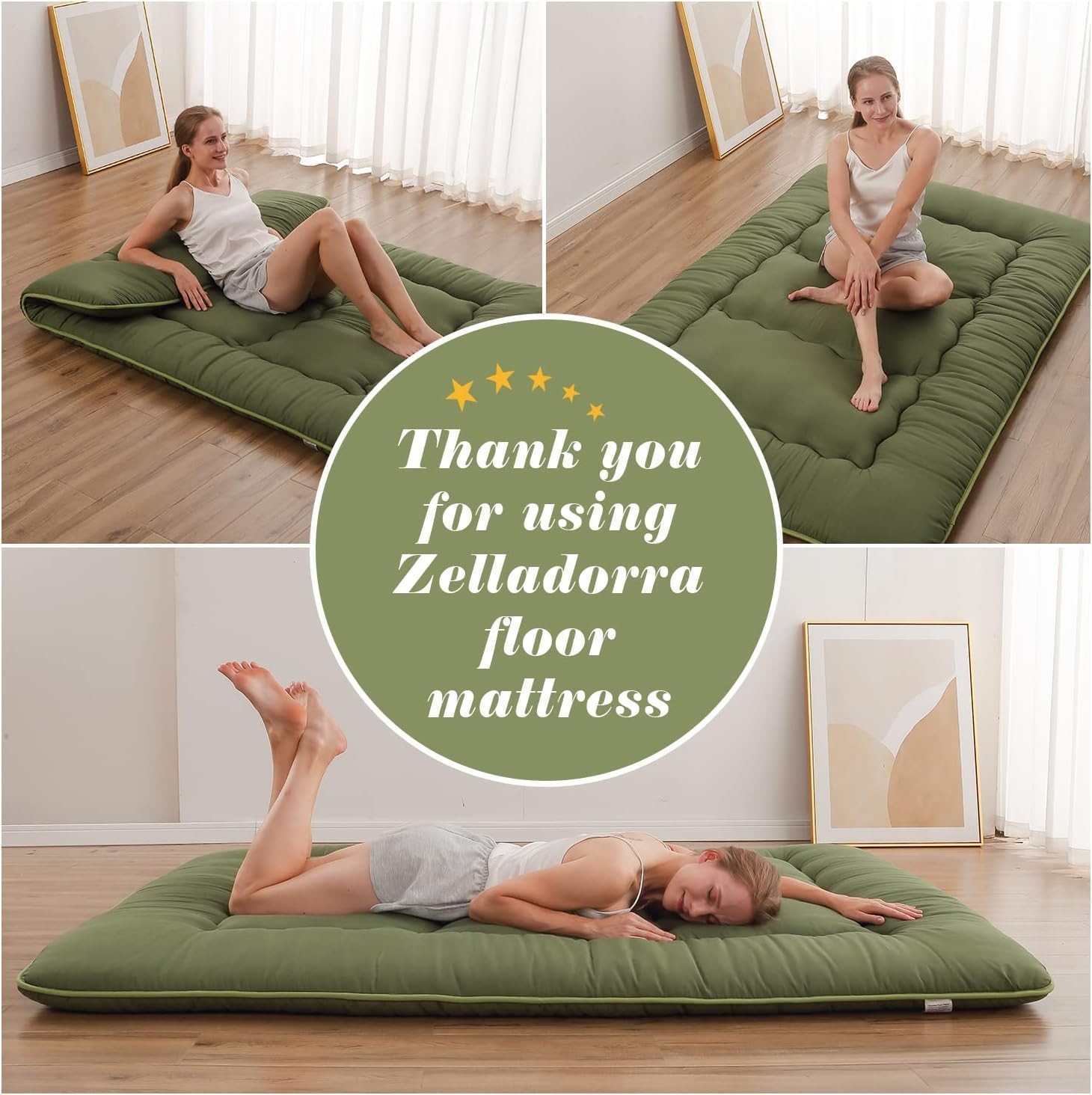 Japanese Floor Mattress, Futon Mattress with Portable Storage Bag and Washabl…