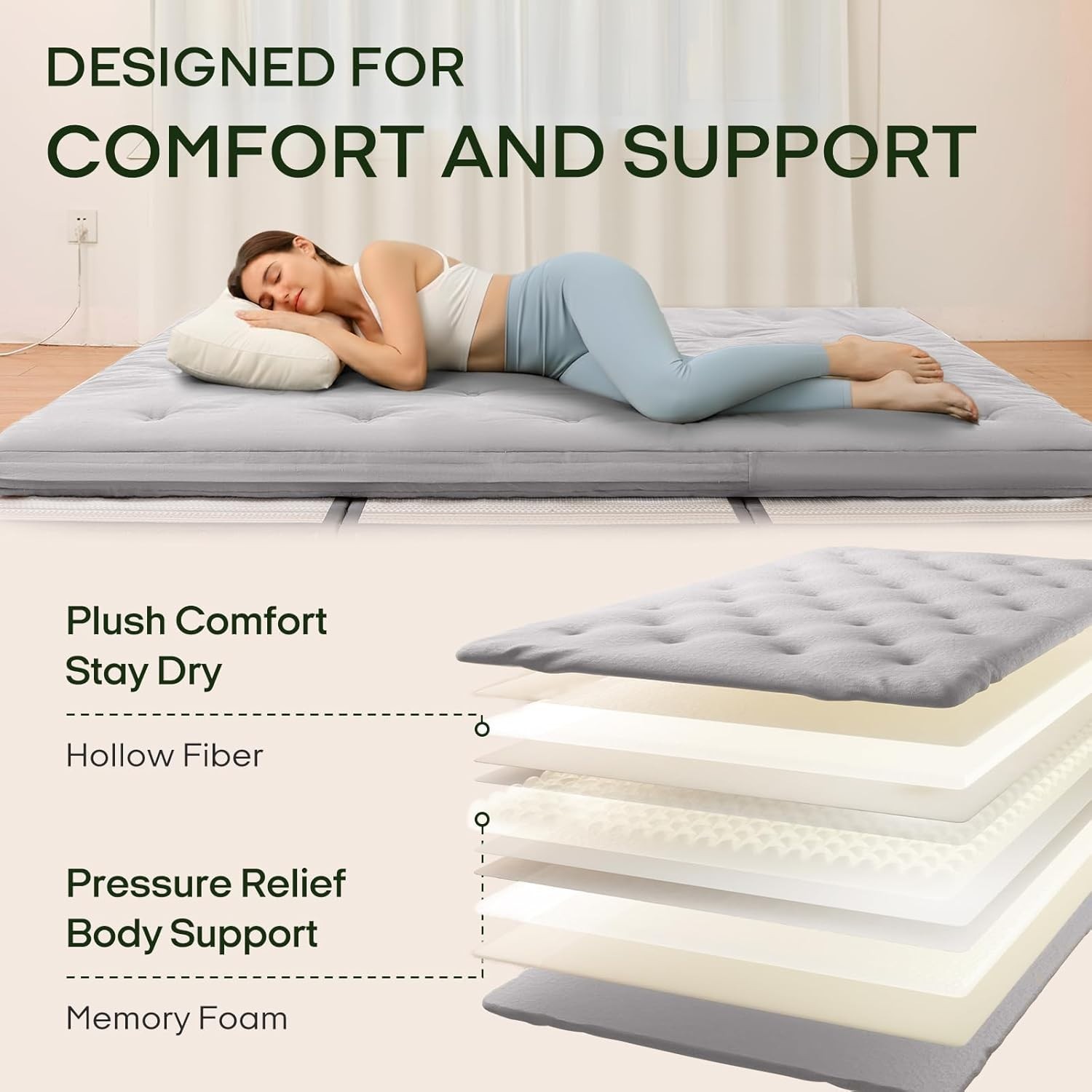 2.5″ Thick Japanese Floor Futon Mattress – Twin Size Cotton Sleep Pad for Travel
