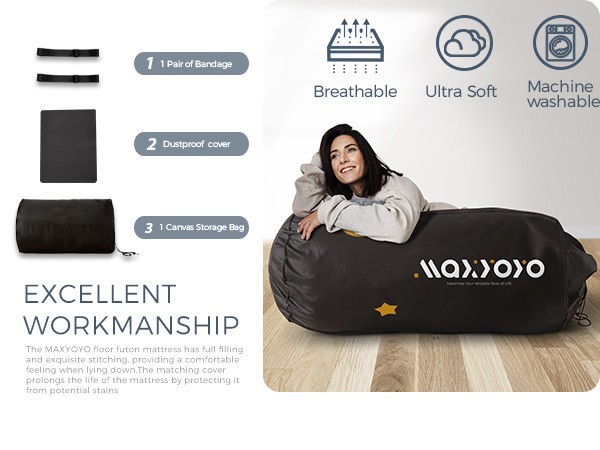 MAXYOYO 4″ Japanese Floor Futon Mattress Queen Size, Diamond Patterned Futon
