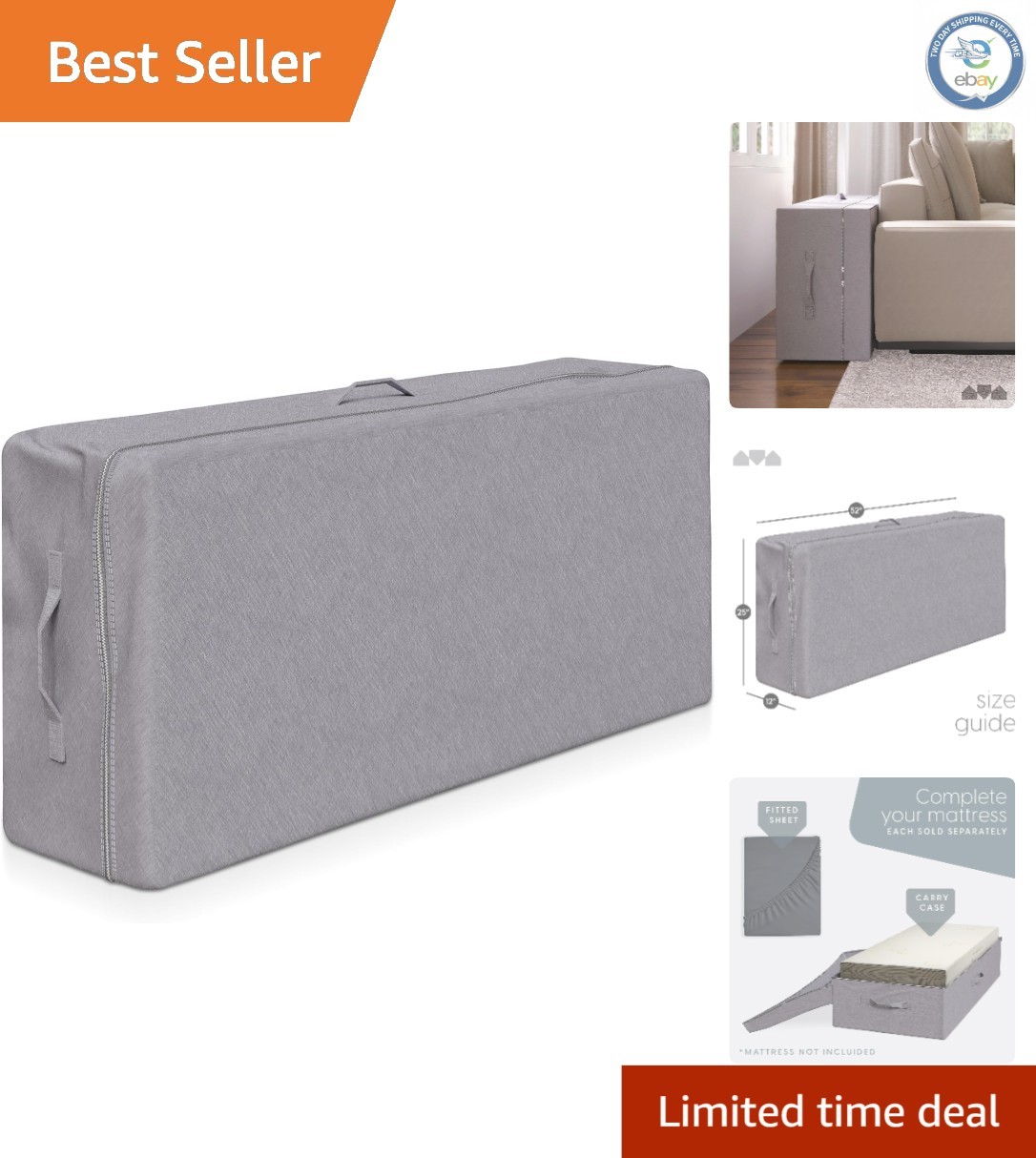 Polyester Carry Cover for 4″ Full Tri Folding Mattress – Easy Clean