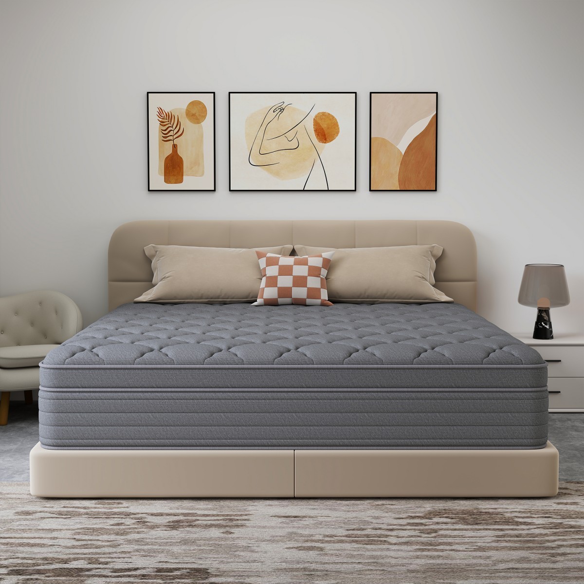 12″14″ Gel Memory Foam Hybrid Spring Mattress In A Box Twin Full Queen King Gray