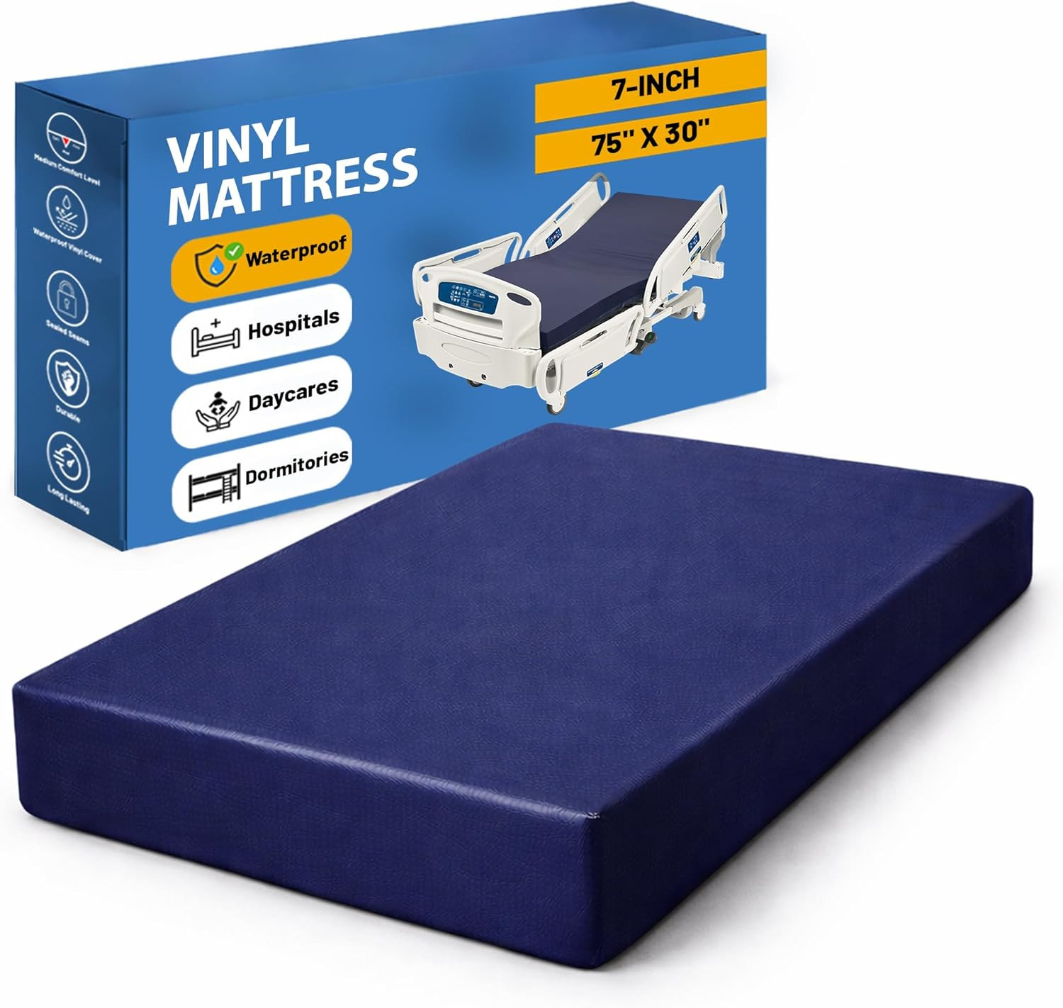 , 7-Inch Medium Firm Water Resistance Nylon Vinyl Foam Mattress, Noiseless, Soft