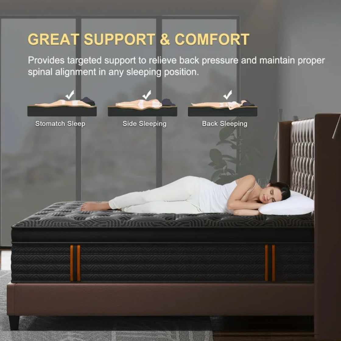 14″ Colchones Queen Size 14 Pulgadas Espuma Memory Foam Innerspring Mattress