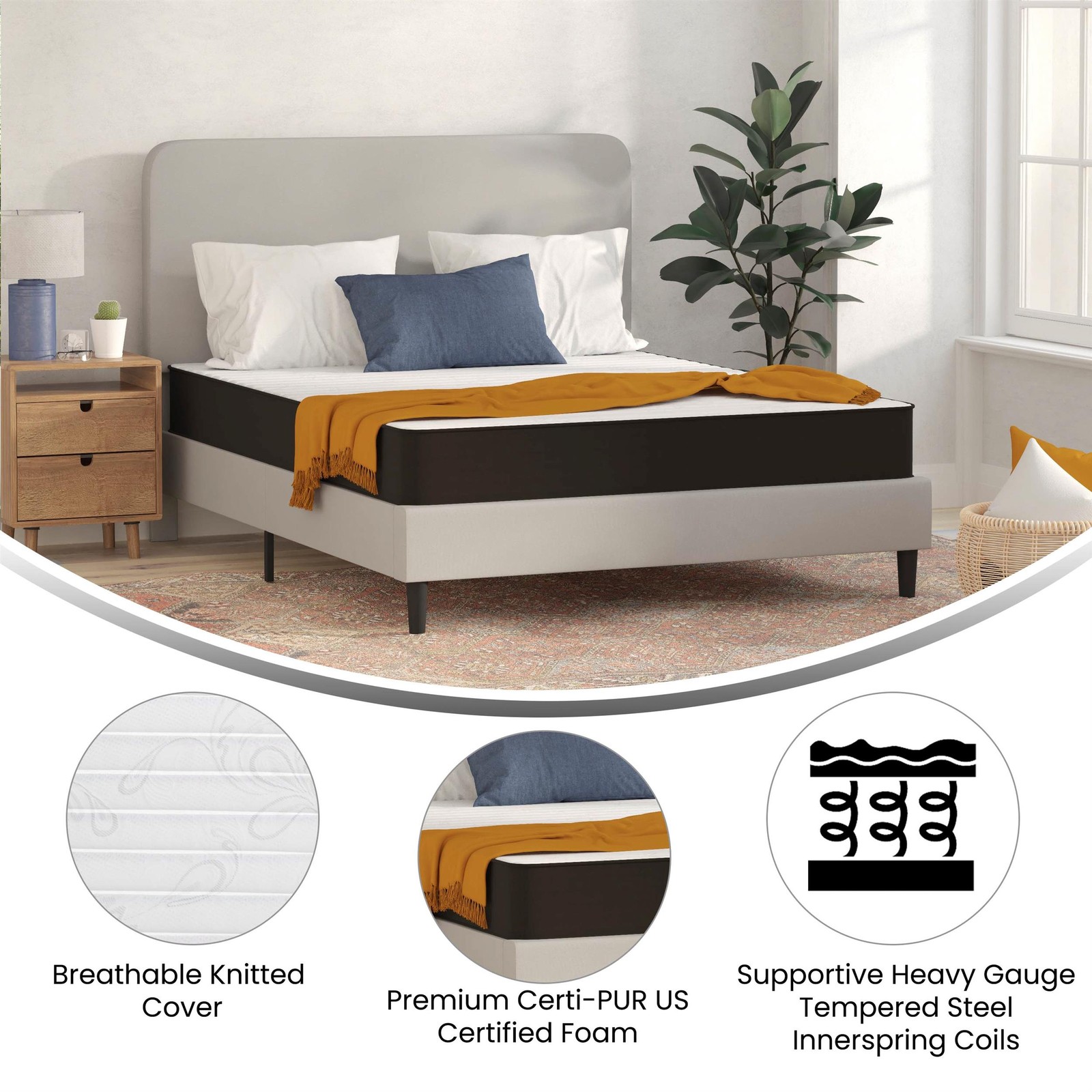 8″ Hybrid InnerSpring Queen Premium Cooling Mattress in a Box