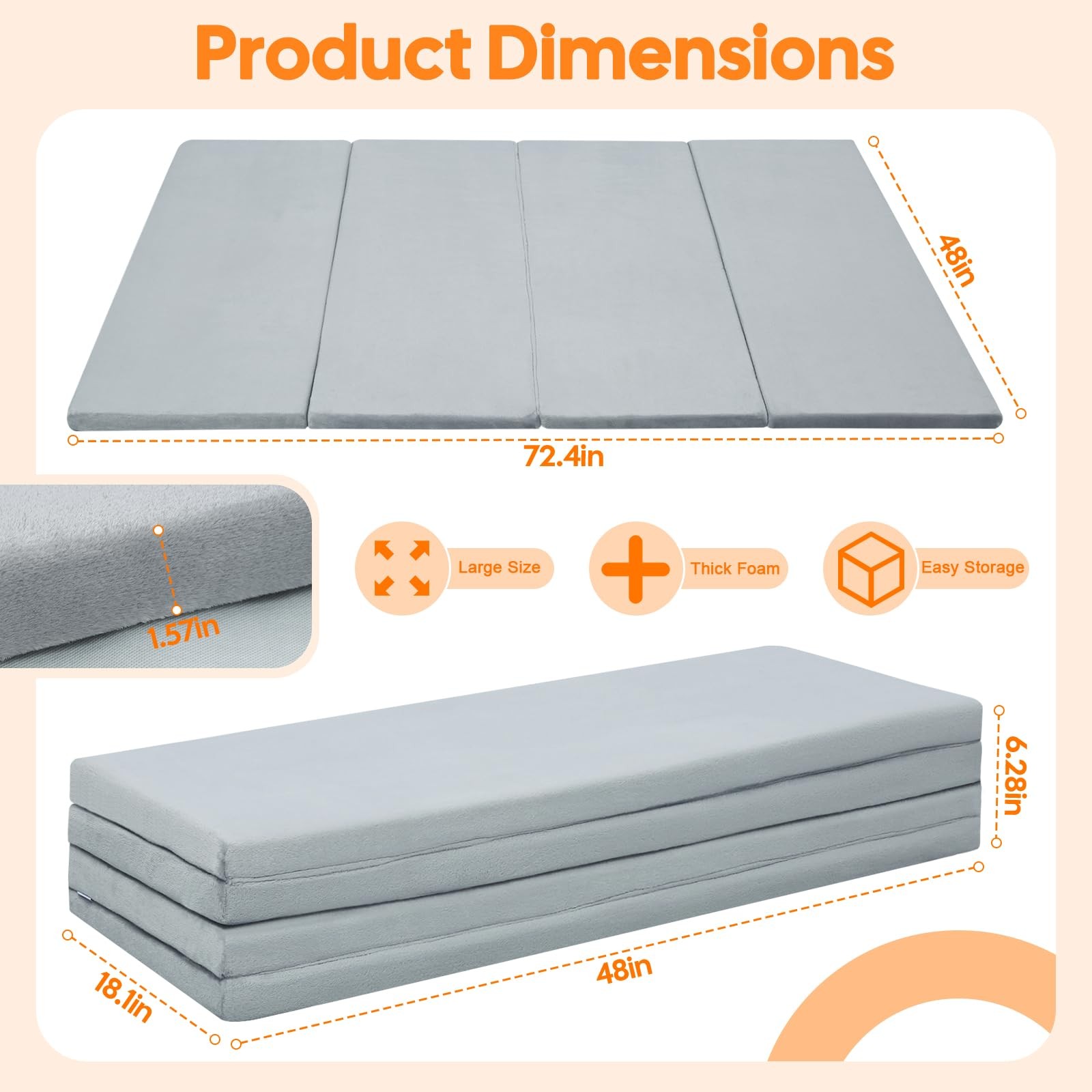 Foldable Kids Floor Mattress, Play Mat Muscle Mat Large 6×4 FT, Thicken Foam …