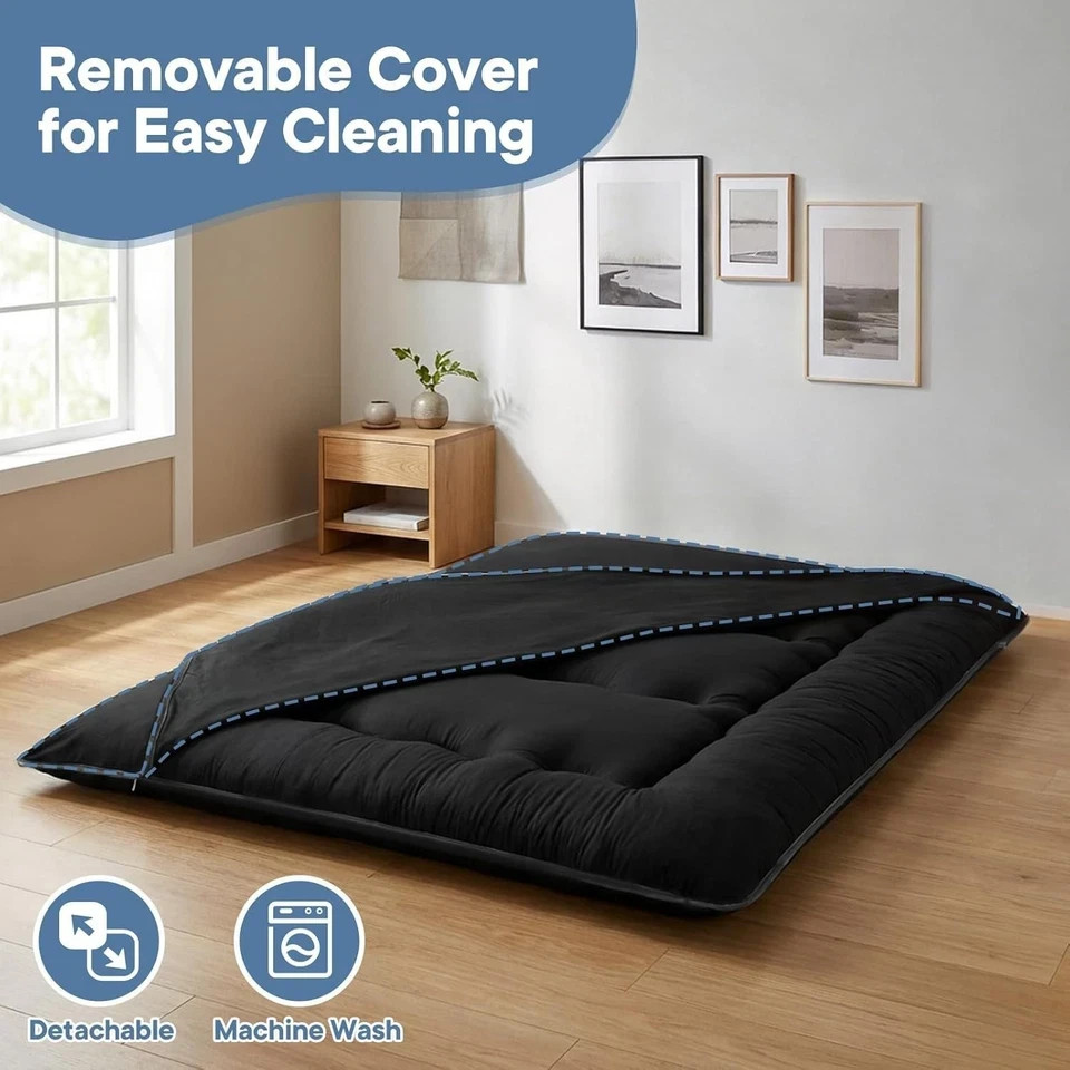 4″ Roll Up Floor Mattress Japanese Foldable Futon Mat Tatami w/ Removable Cover