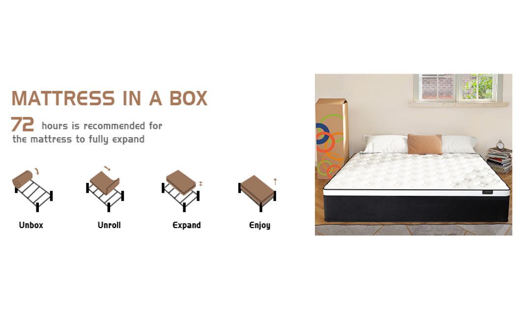 10″12″14″ Twin Full Queen King Size Mattress Hybrid Foam Pocket Coils Bed In Box