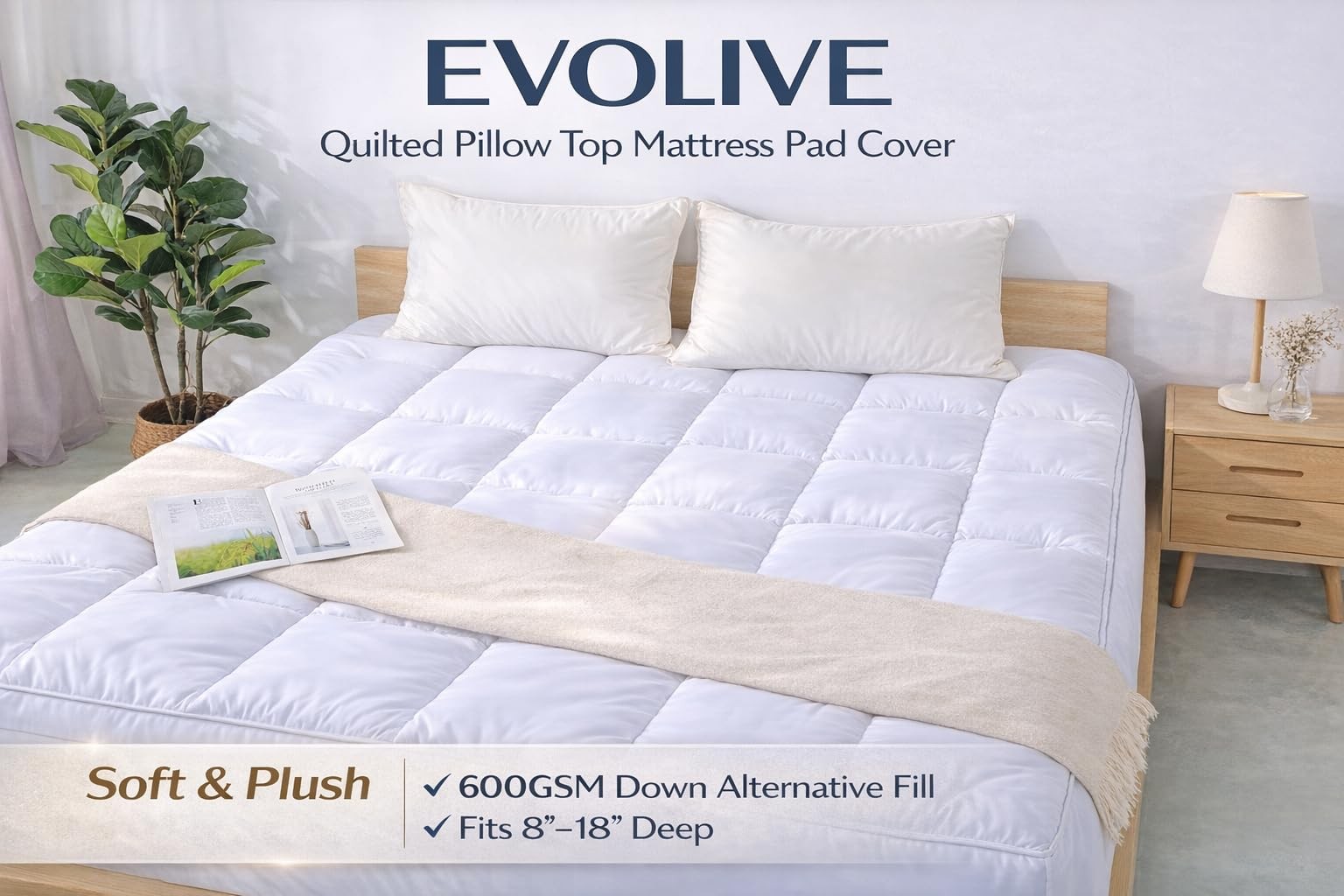 Mattress Pad Cover Queen, Quilted Pillow Top Mattress Protector, Soft Microfi…