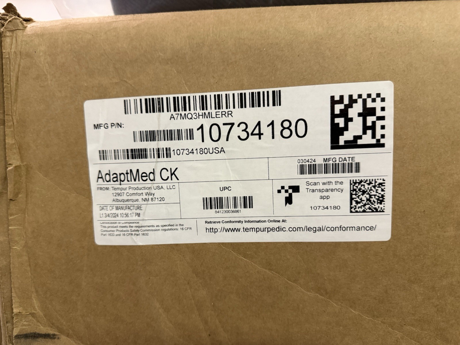 TempurPedic ADAPT MEDIUM CONTOUR CALIFORNIA KING MATTRESS NEW FAST SHIP CLOSEOUT