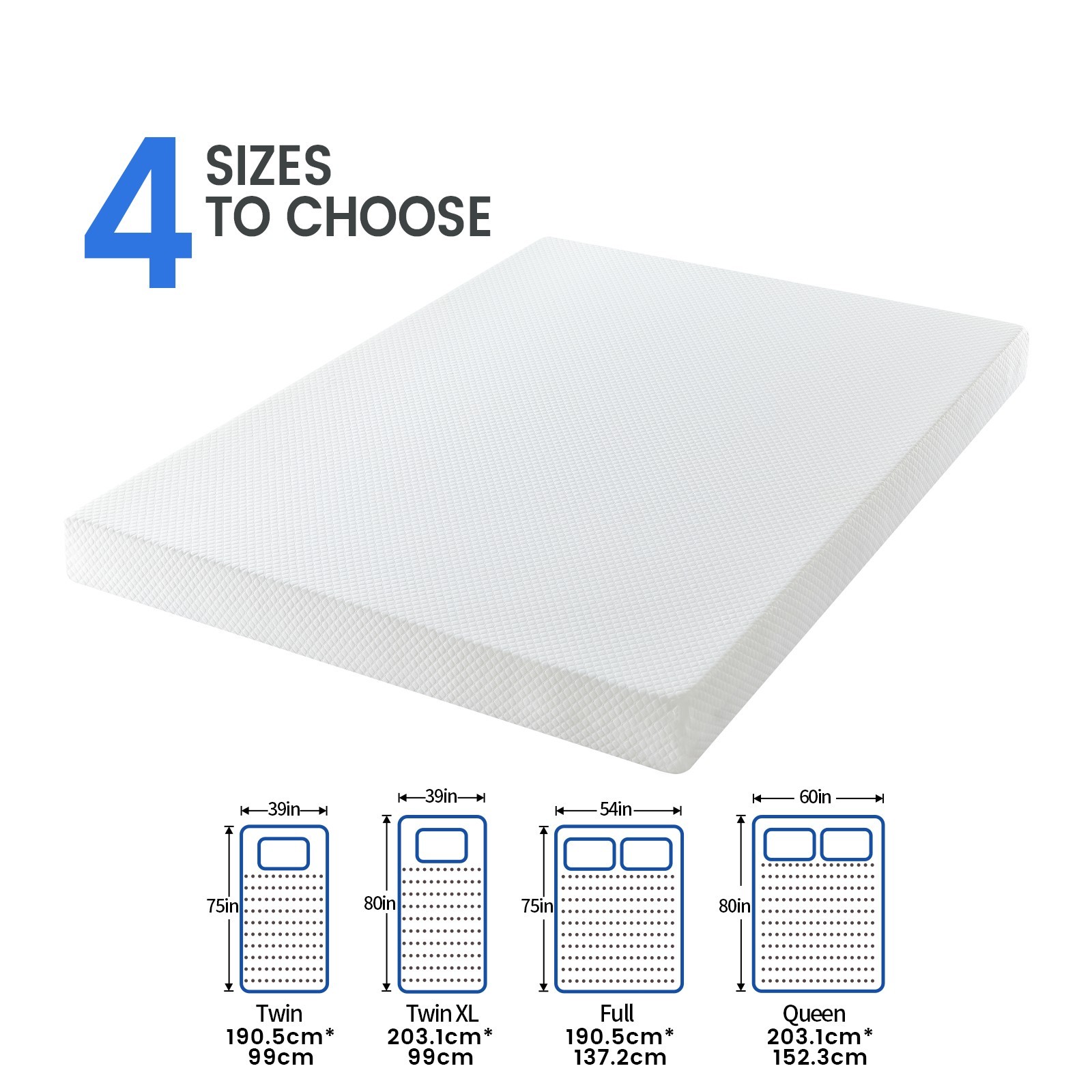 5″ 6″ Memory Foam Mattress with Washable Cover Twin Txl Full Queen Size in a Box
