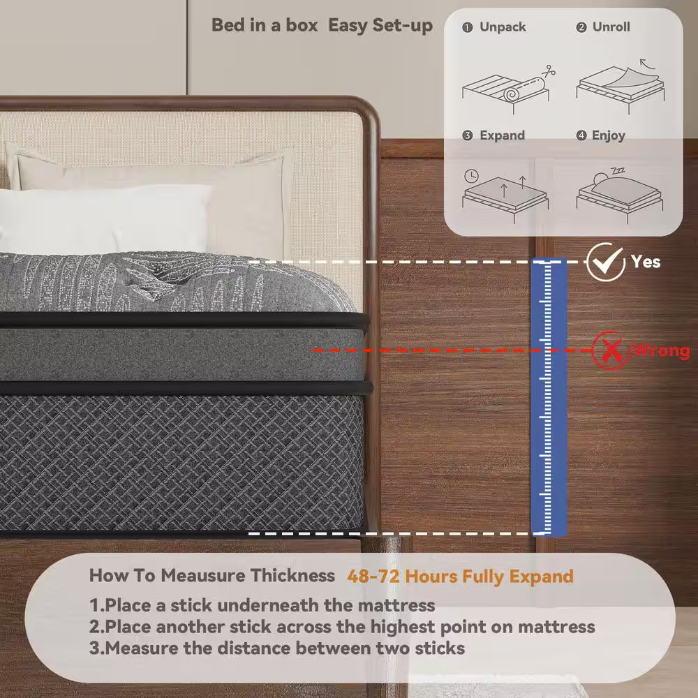 King Size 14 In. Firm Hybrid Innerspring Mattress with Gel Memory Foam, Motion I