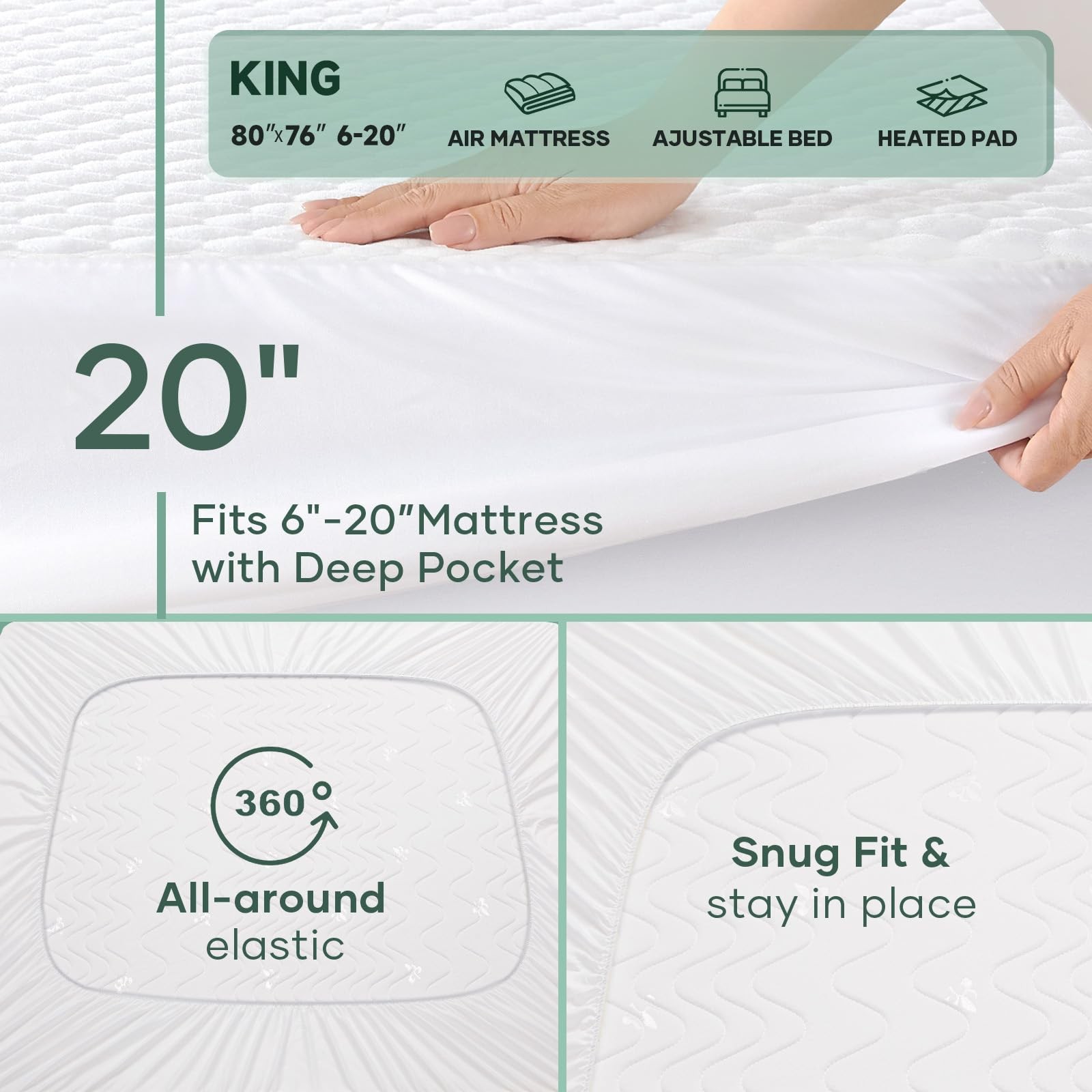 OhGeni 100% Waterproof Mattress Protector,King Size King, 1- White