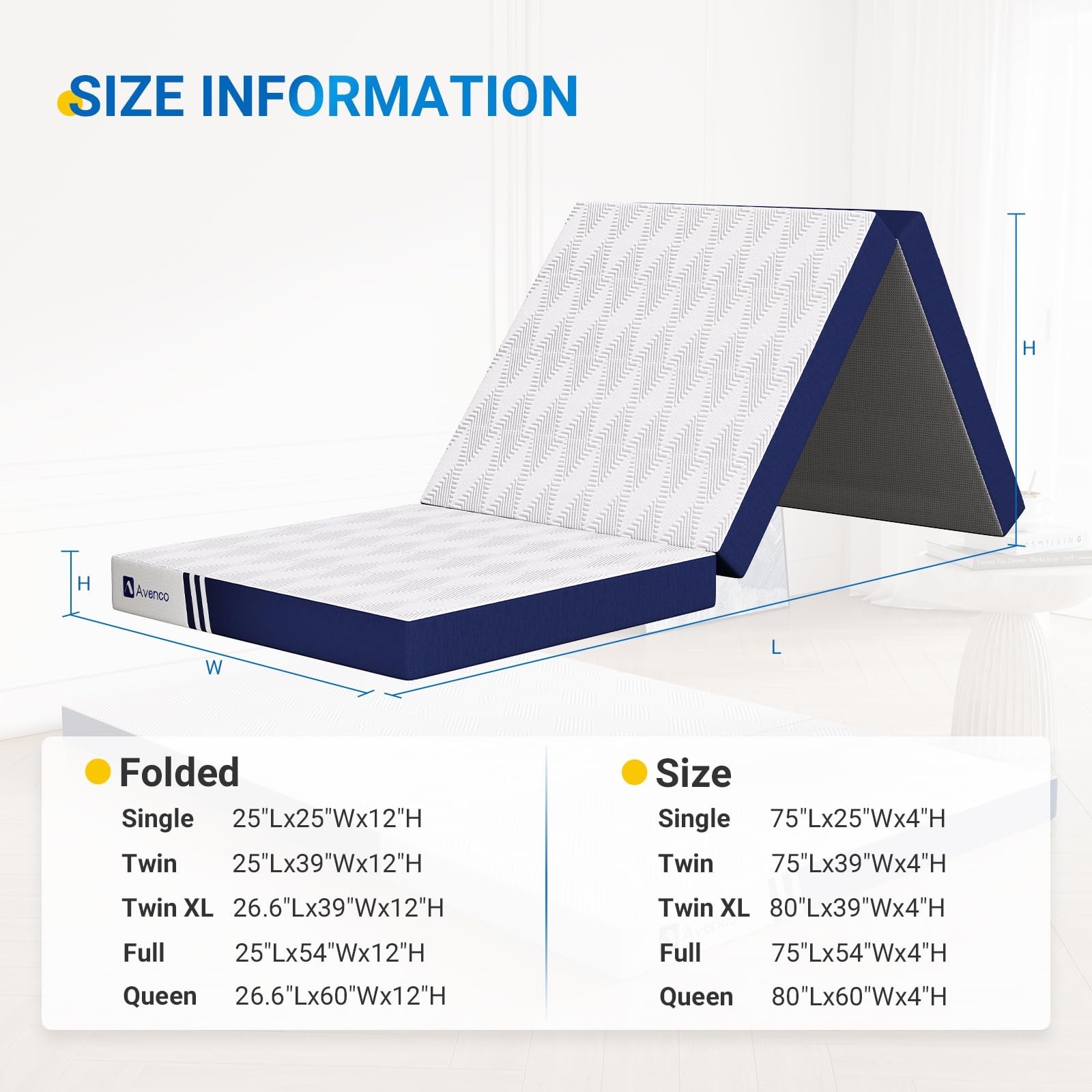 Trifold Mattress, 4 Inch Folding Mattress Twin Size, Memory Foam Foldable wit…
