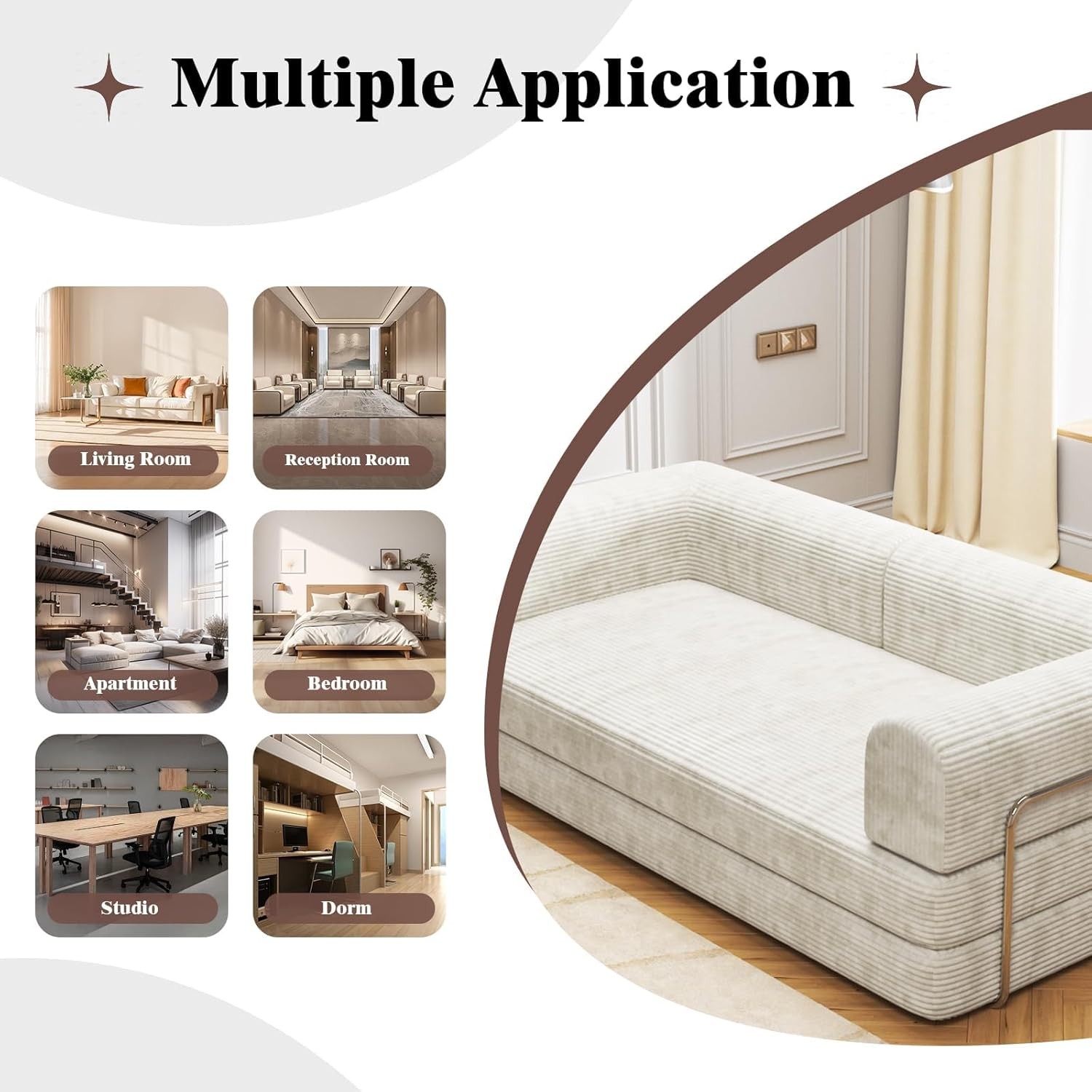 79″ 5-in-1 Convertible Sleeper Sofa Bed, No Assembly Corduroy Modular