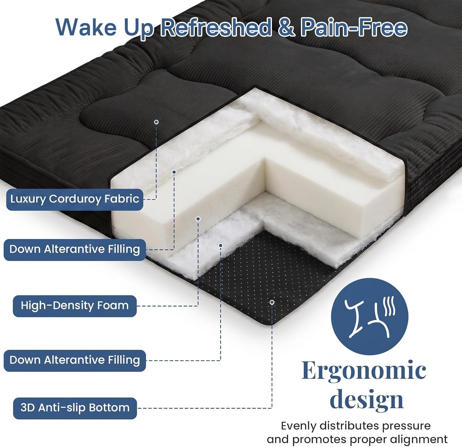Extra Thick Futon Mattress – Japanese Floor Mattress for Adults, Portable Fol…
