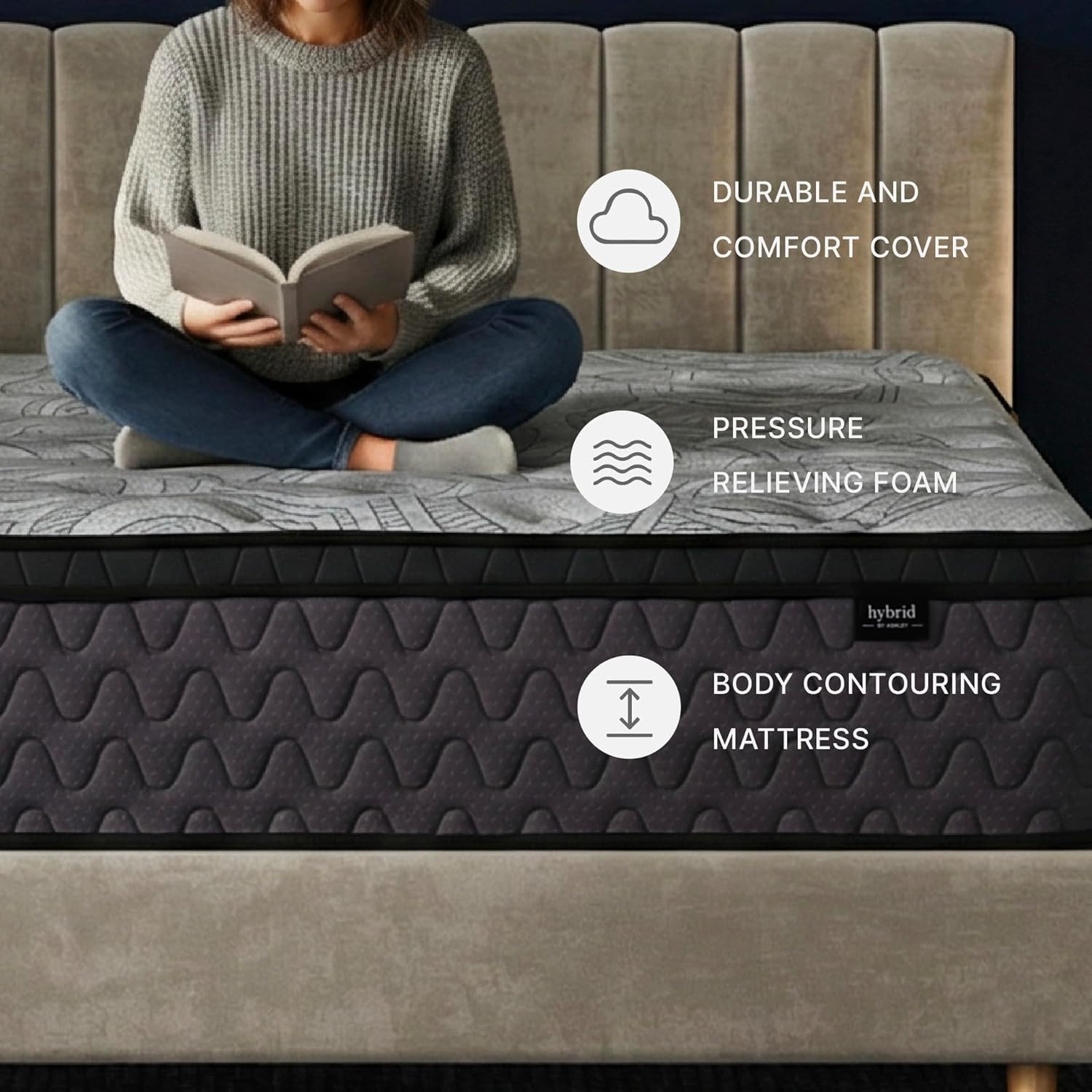 Ashley Augusta2 King Hybrid Mattress 12″ Euro Pillow Top with Gel Memory Foam