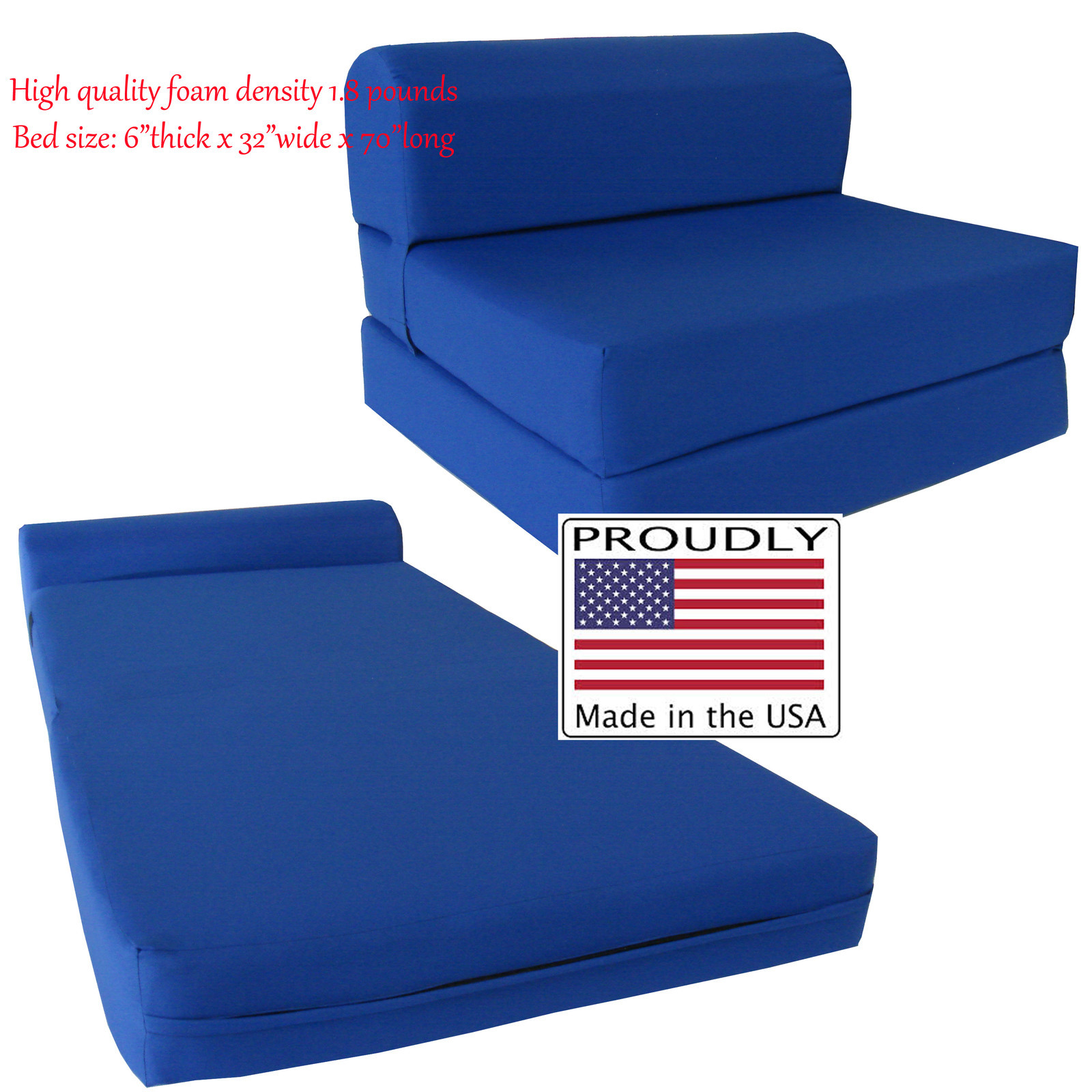 Royal 6x32x70 Sleeper Chair Folding Foam Bed, Foam Density 1.8 lbs Sofa Beds