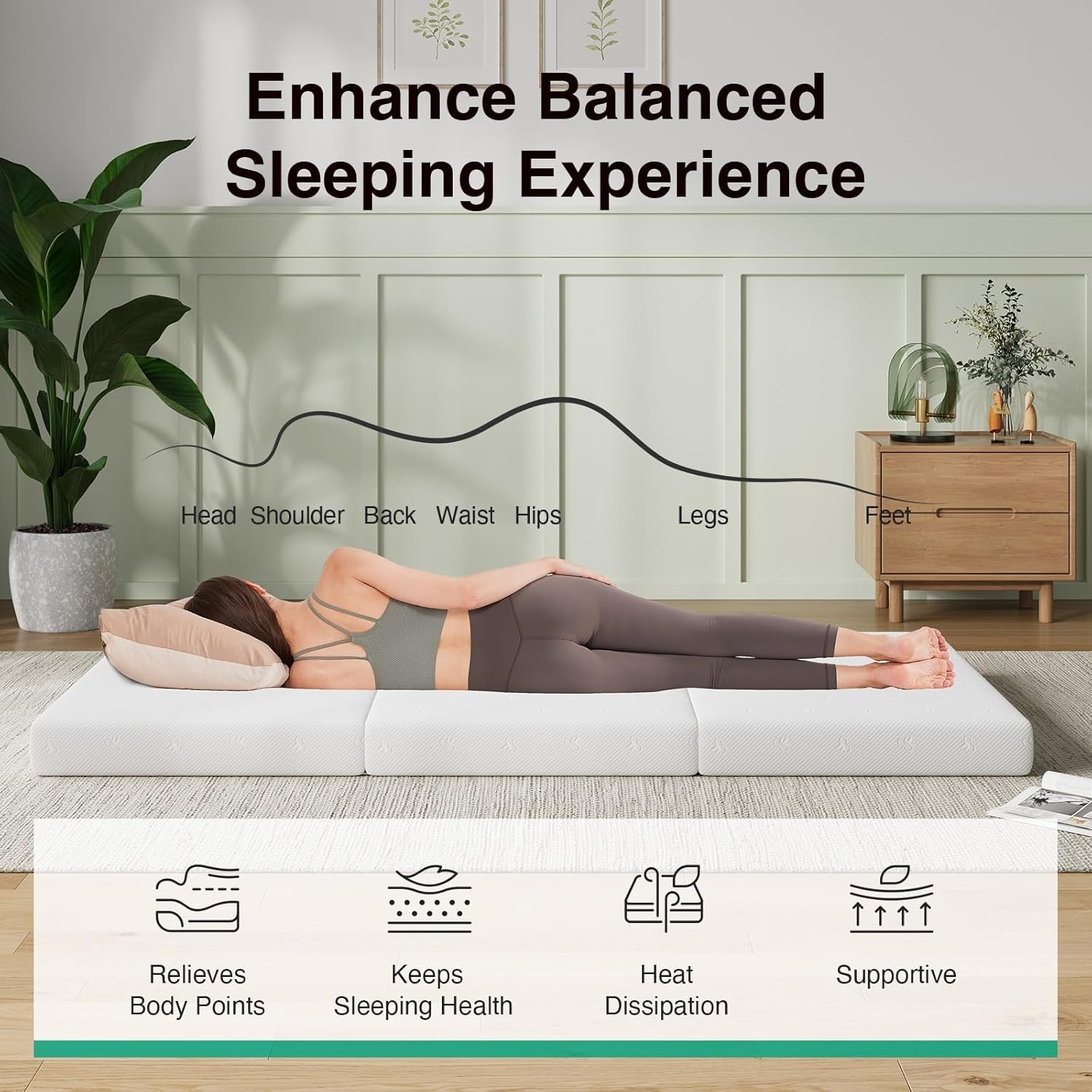 Tri-Folding Gel Memory Foam Portable Floor Mattress | Breathable Mesh,