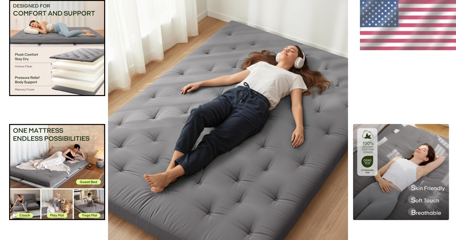 Floor Futon Mattress Queen Size 80×60 Foldable Portable Tatami Bed