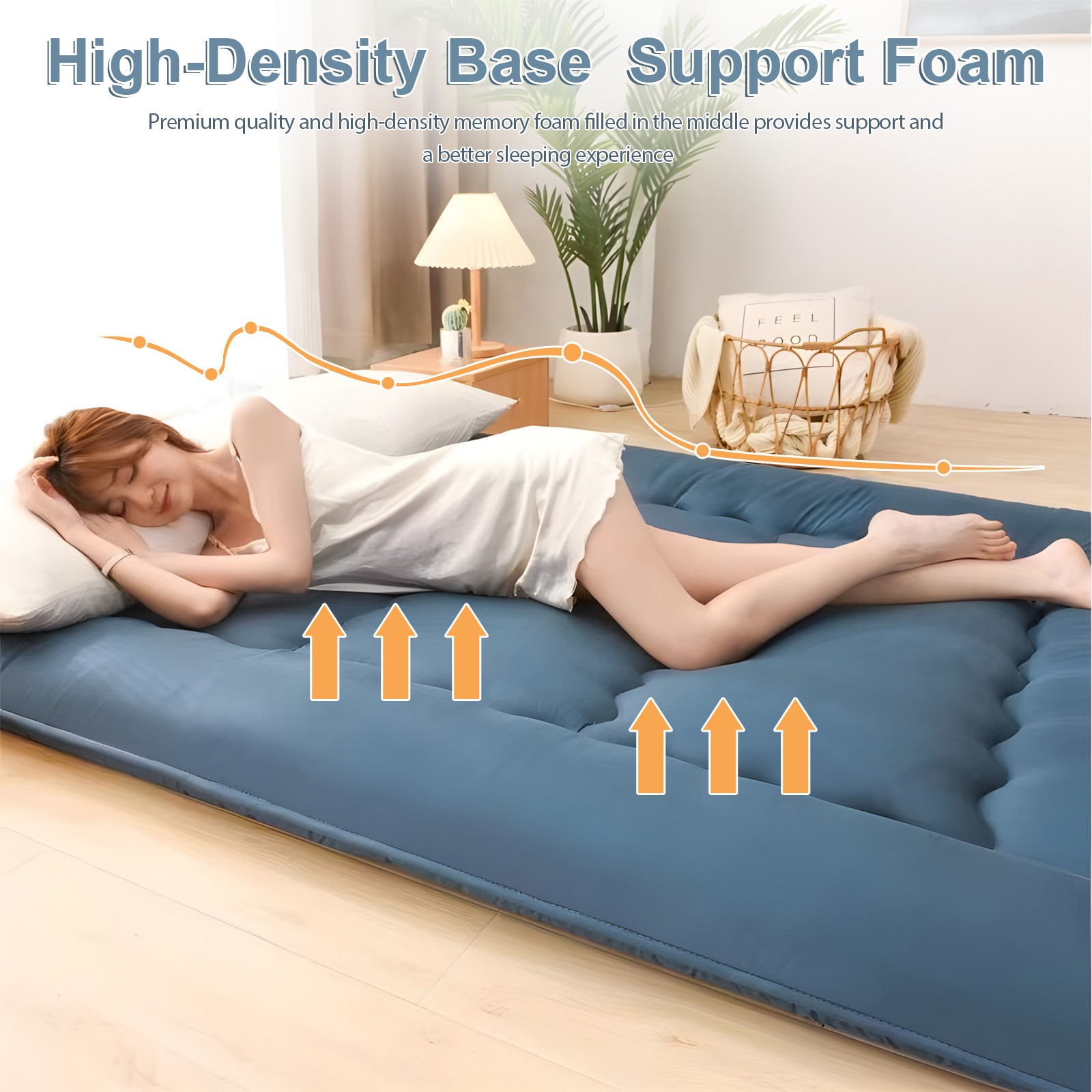 Foldable Japanese Floor Mattress Roll Up Futon Tatami Mat for Camping Guest Room