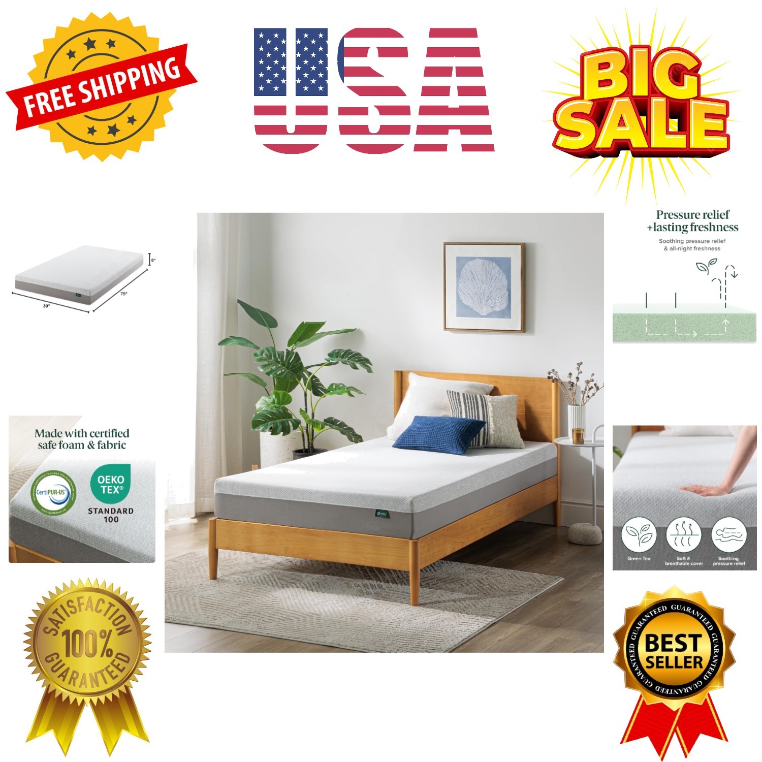 6 Inch Ultima Memory Foam Mattress [New Version], Twin, Fiberglass Free, Medi…
