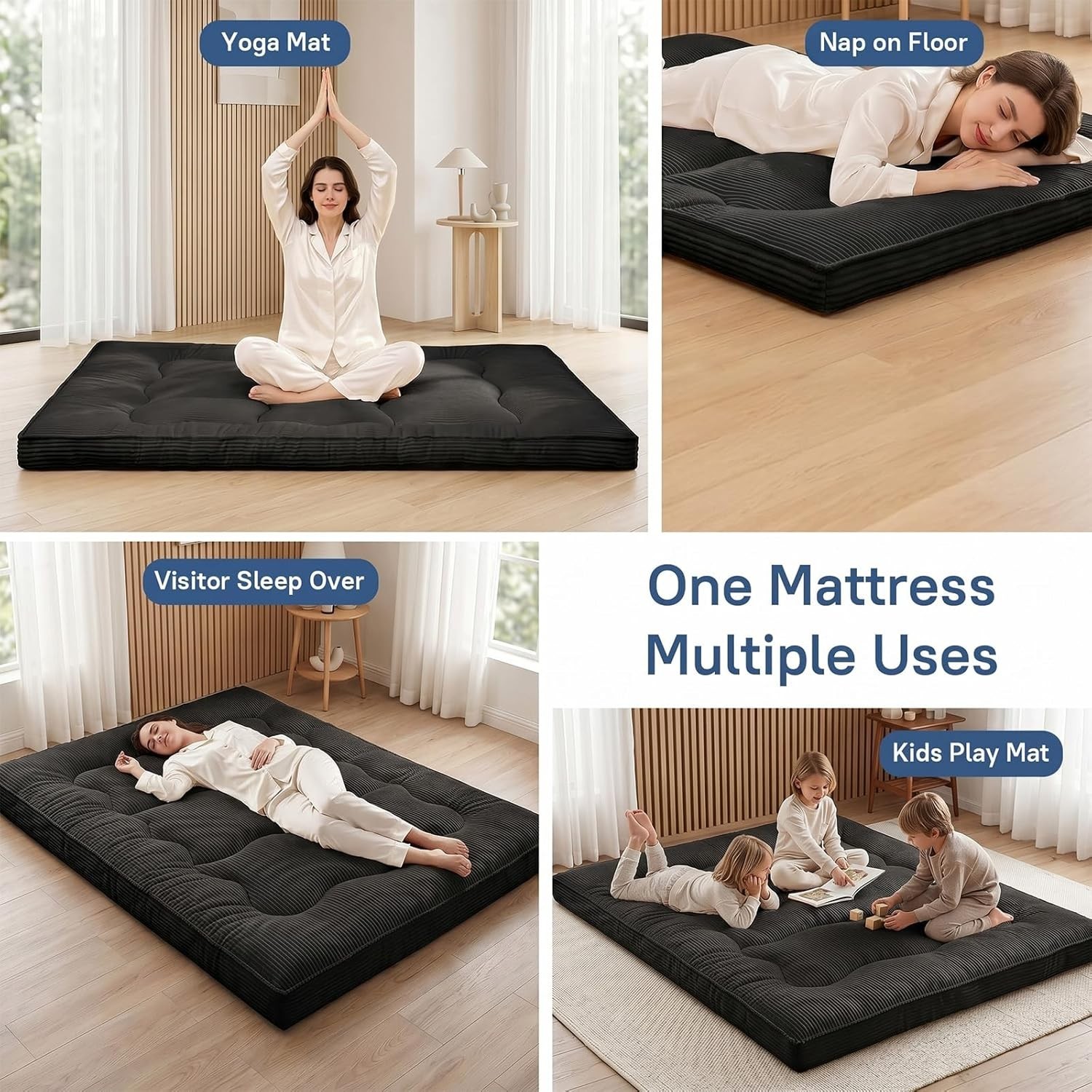 Extra Thick Futon Mattress – Japanese Floor Mattress for Adults, Portable Fol…