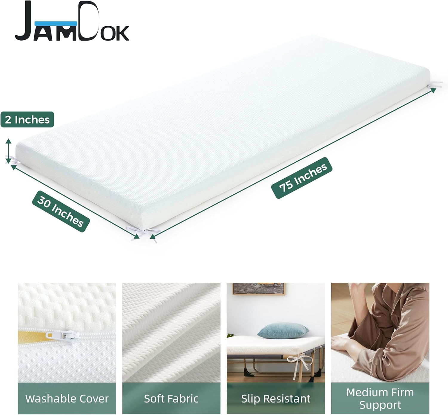 2Inch Cot Mattress Topper,Narrow Twin Foam Mattress for Camping Cot,Sofa Bed,Pul