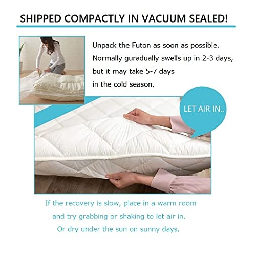 Foldable Futon Mattress Topper CLASSE Full (Mattress 55x79in) White Japanese